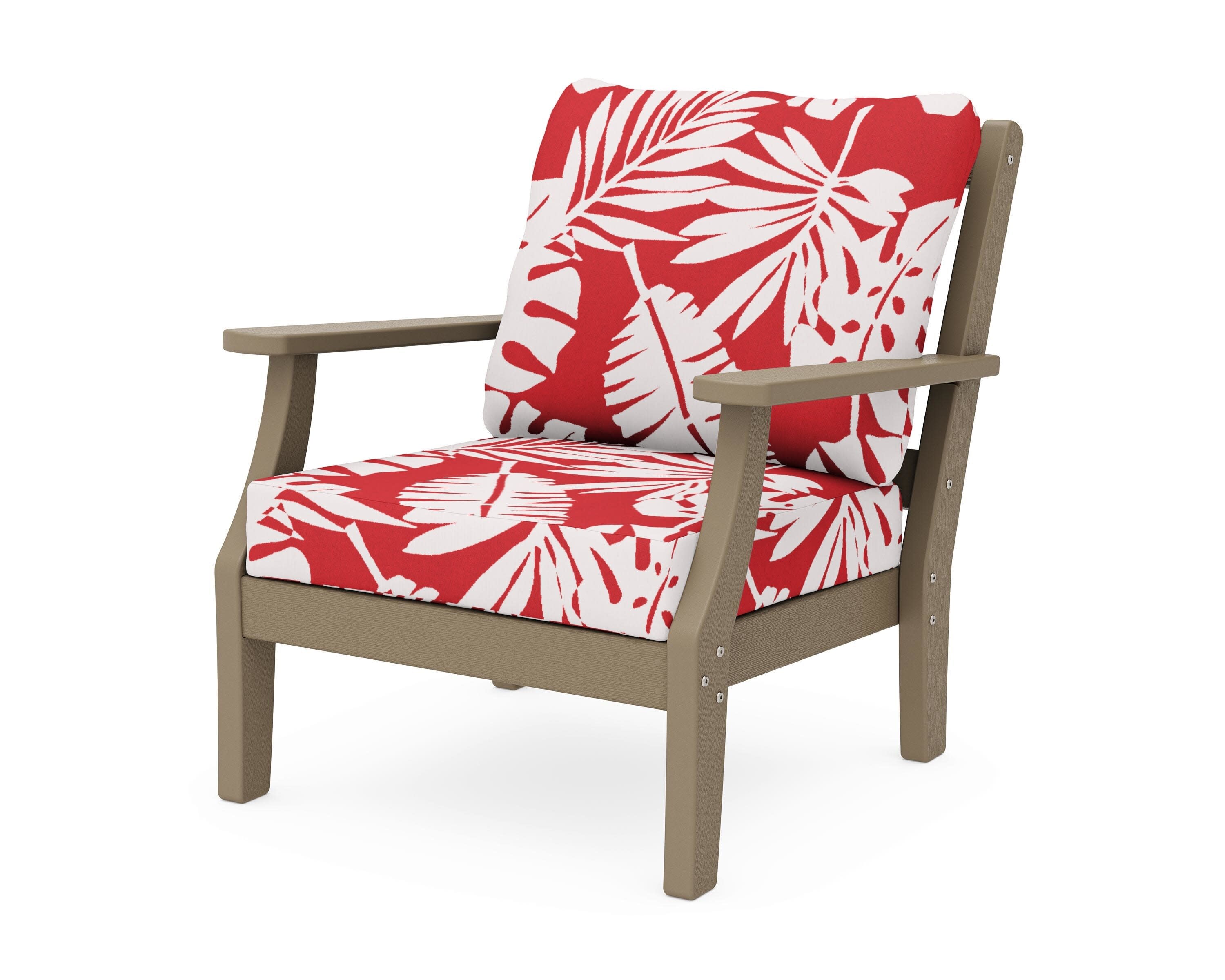 Chinoiserie Deep Seating Chair in Vintage Sahara / Leaf Crimson