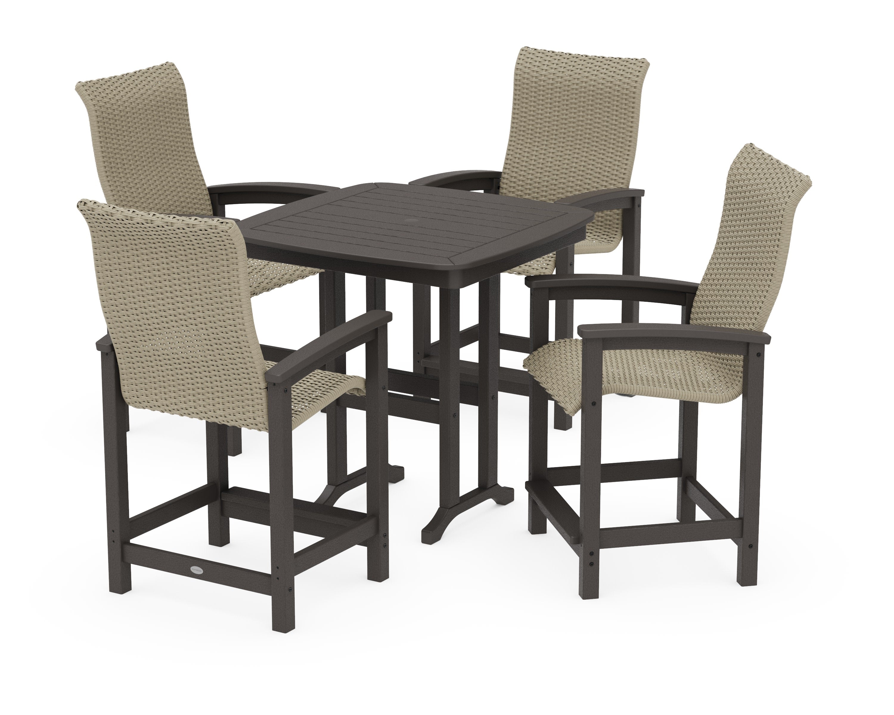Coastal Woven High-Back 5-Piece Counter Set in Vintage Coffee / Dune Grass
