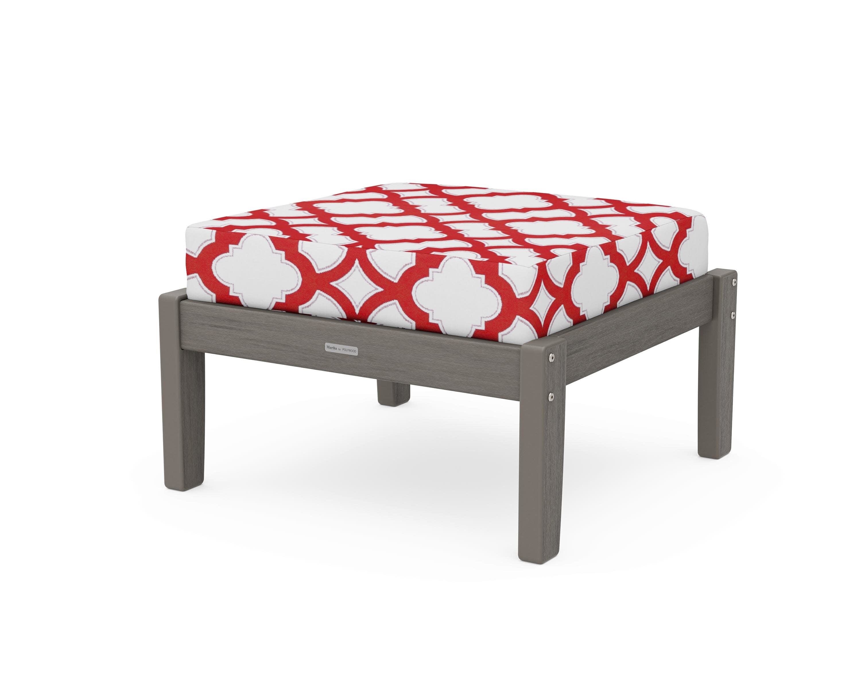 Chinoiserie Deep Seating Ottoman in Driftwood / Trellis Crimson