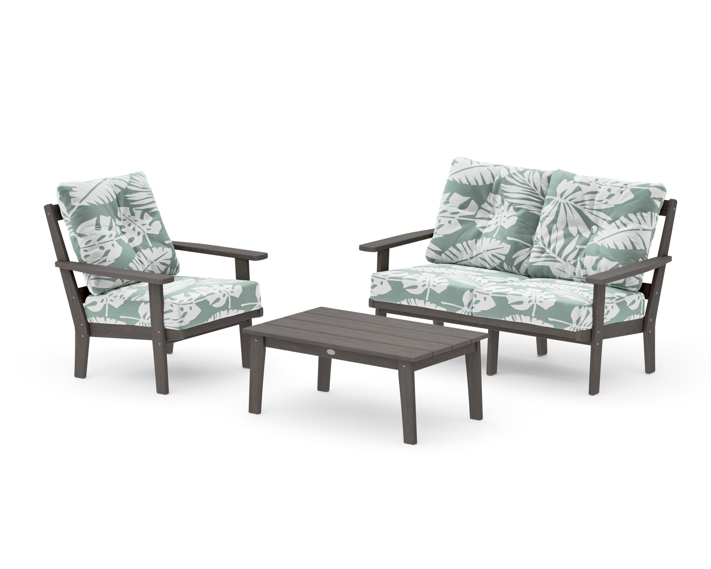 Oxford 3-Piece Deep Seating Set with Loveseat in Driftwood / Leaf Glacier Spa