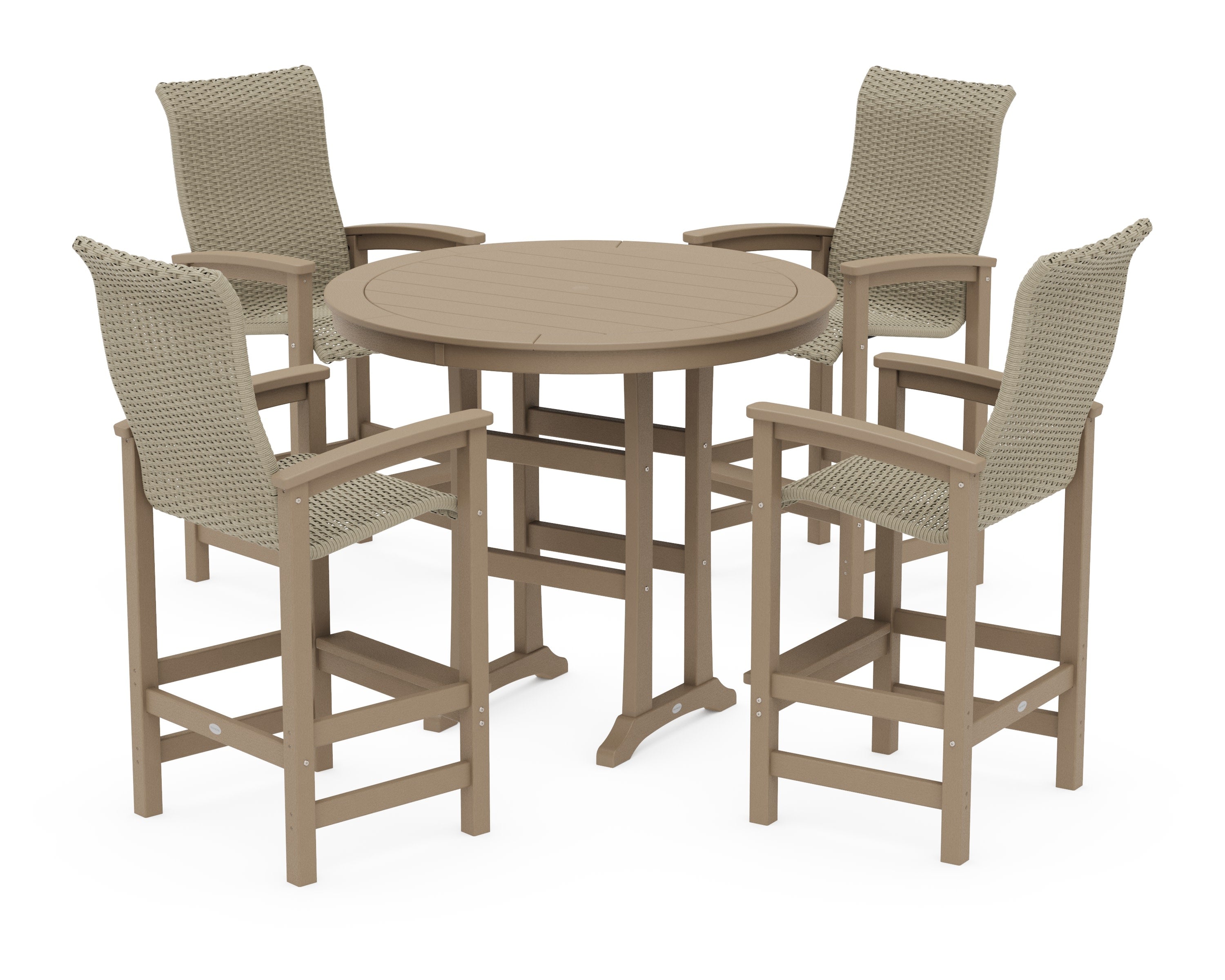 Coastal Woven High-Back 5-Piece Round Bar Set in Vintage Sahara / Dune Grass