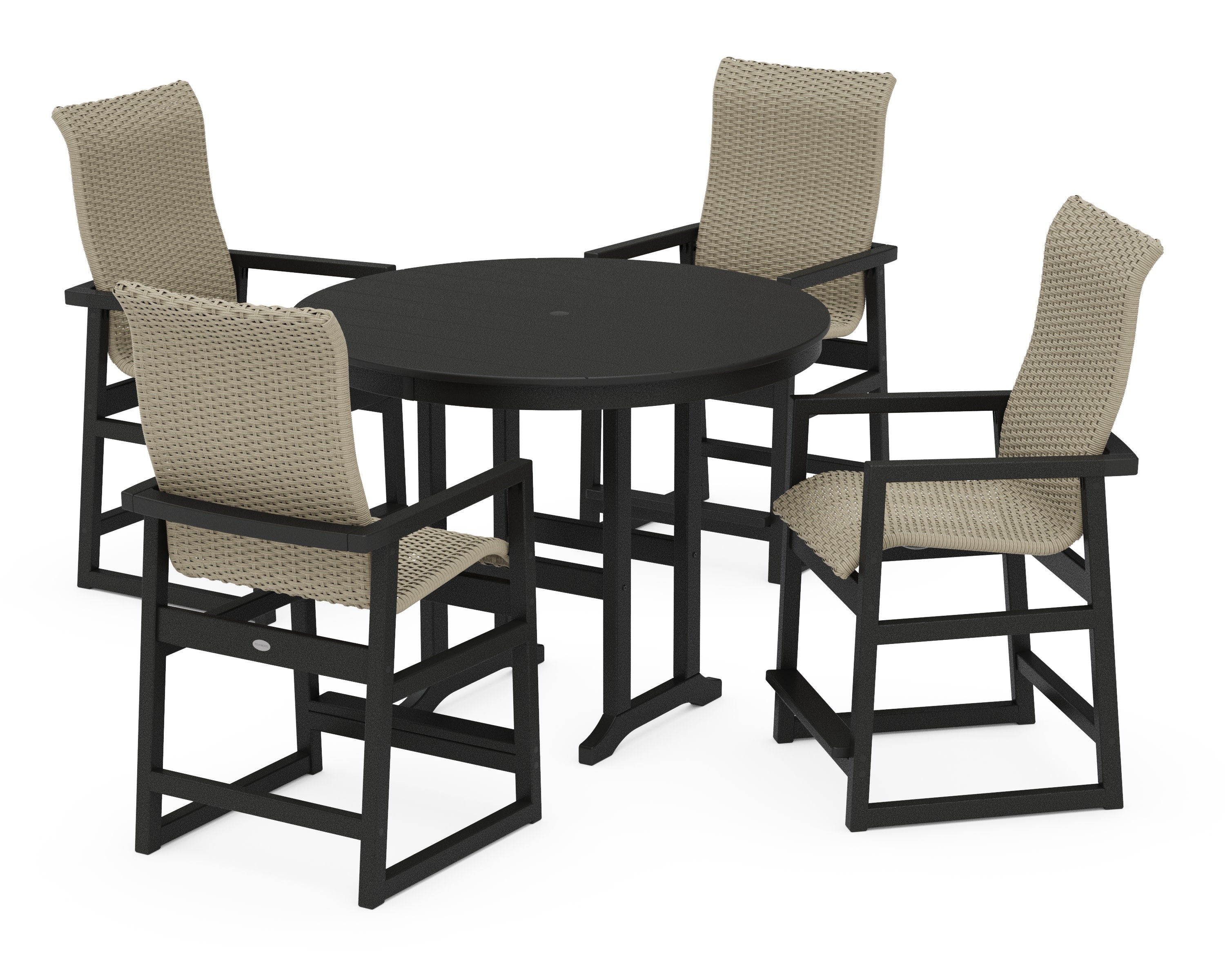 EDGE Woven Highback 5-Piece Round Farmhouse Counter Set in Black / Dune Grass
