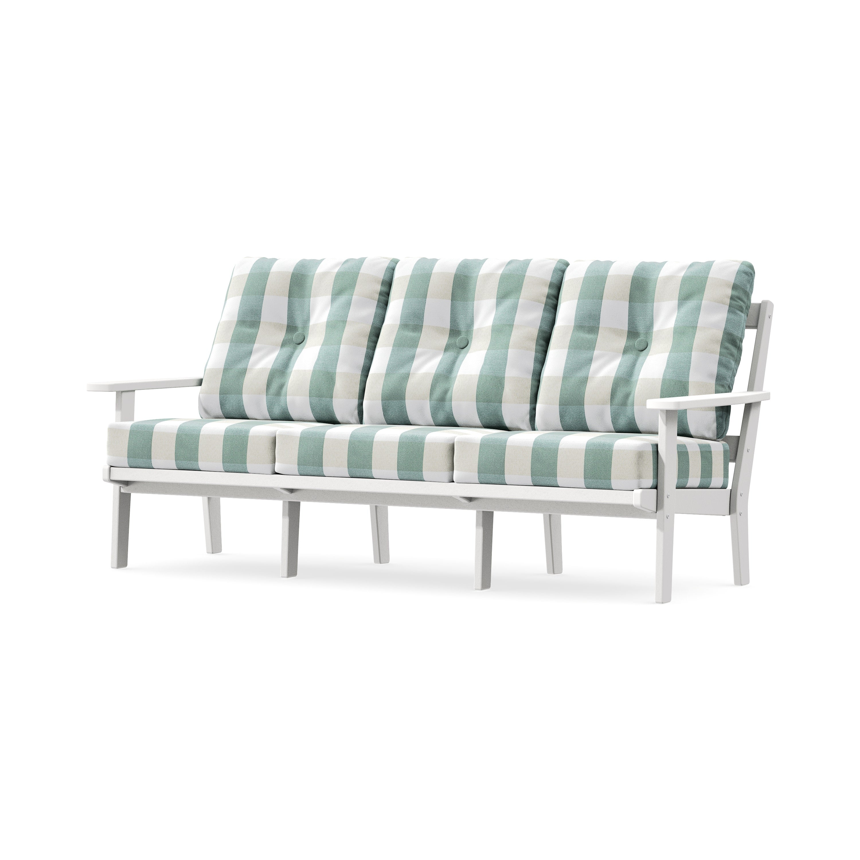 Oxford Deep Seating Sofa in White / Buffalo Plaid Glacier Spa