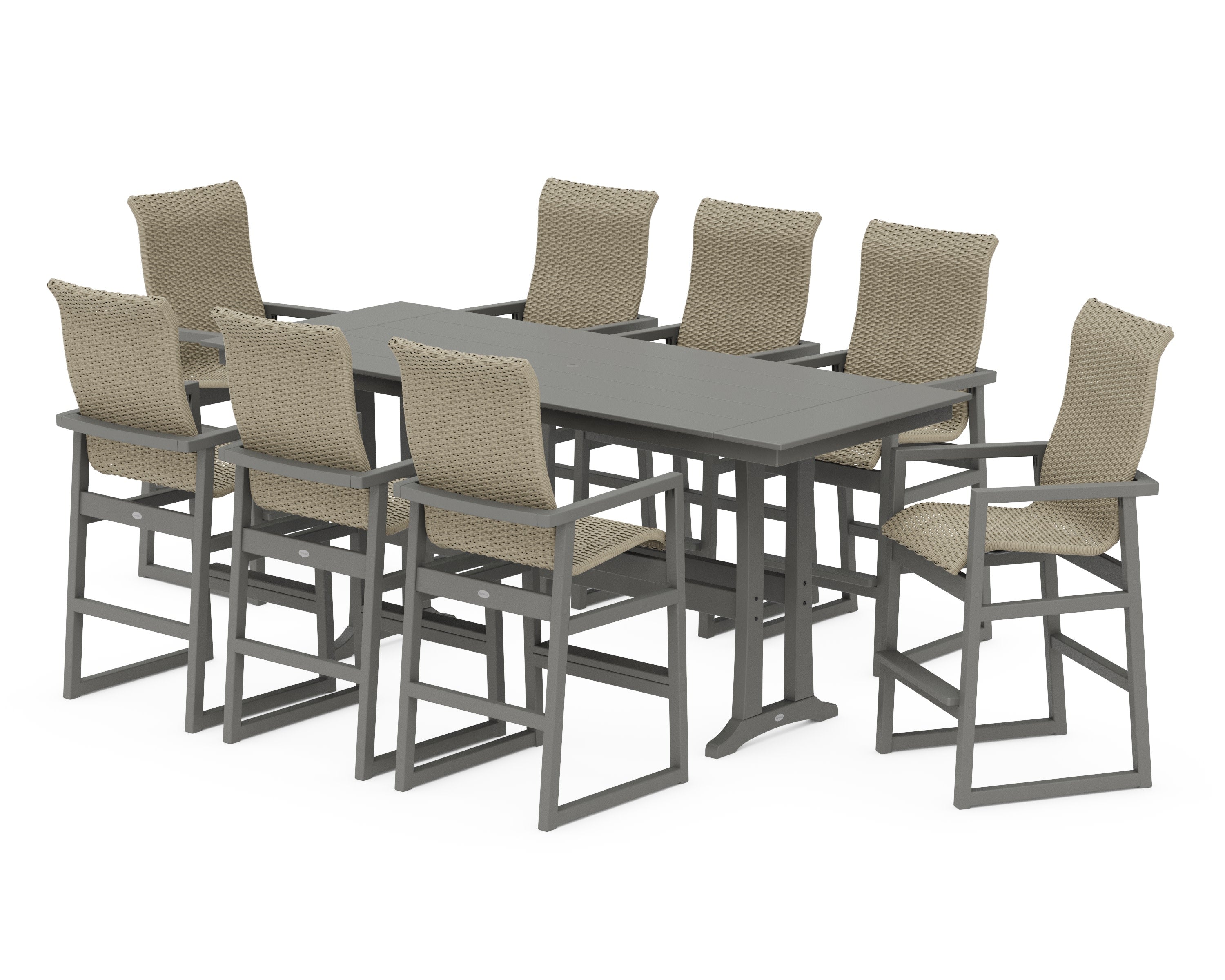 EDGE Woven Highback 9-Piece Farmhouse Bar Set with Trestle Legs