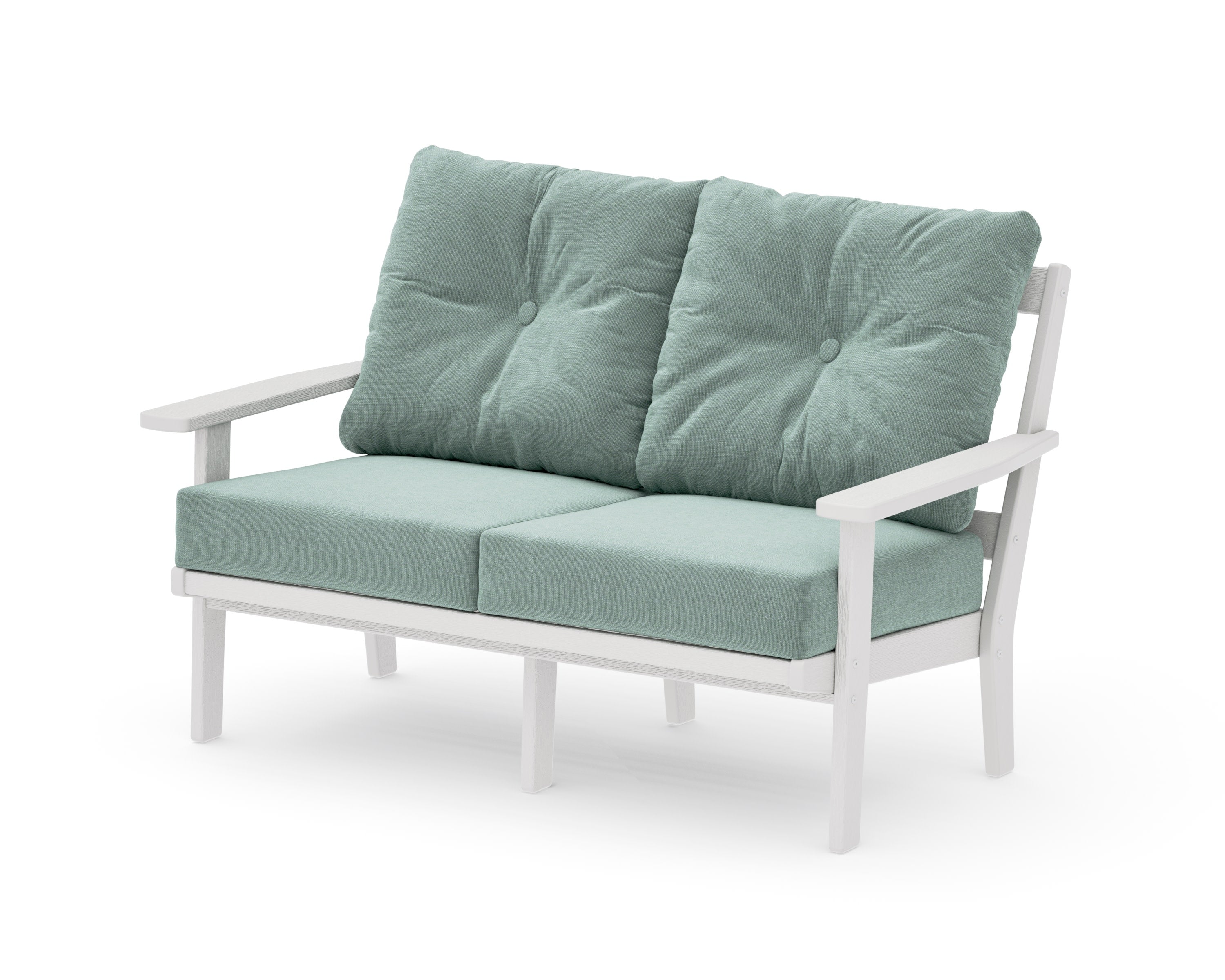 Prairie Deep SeatingLoveseat in Vintage White / Glacier Spa