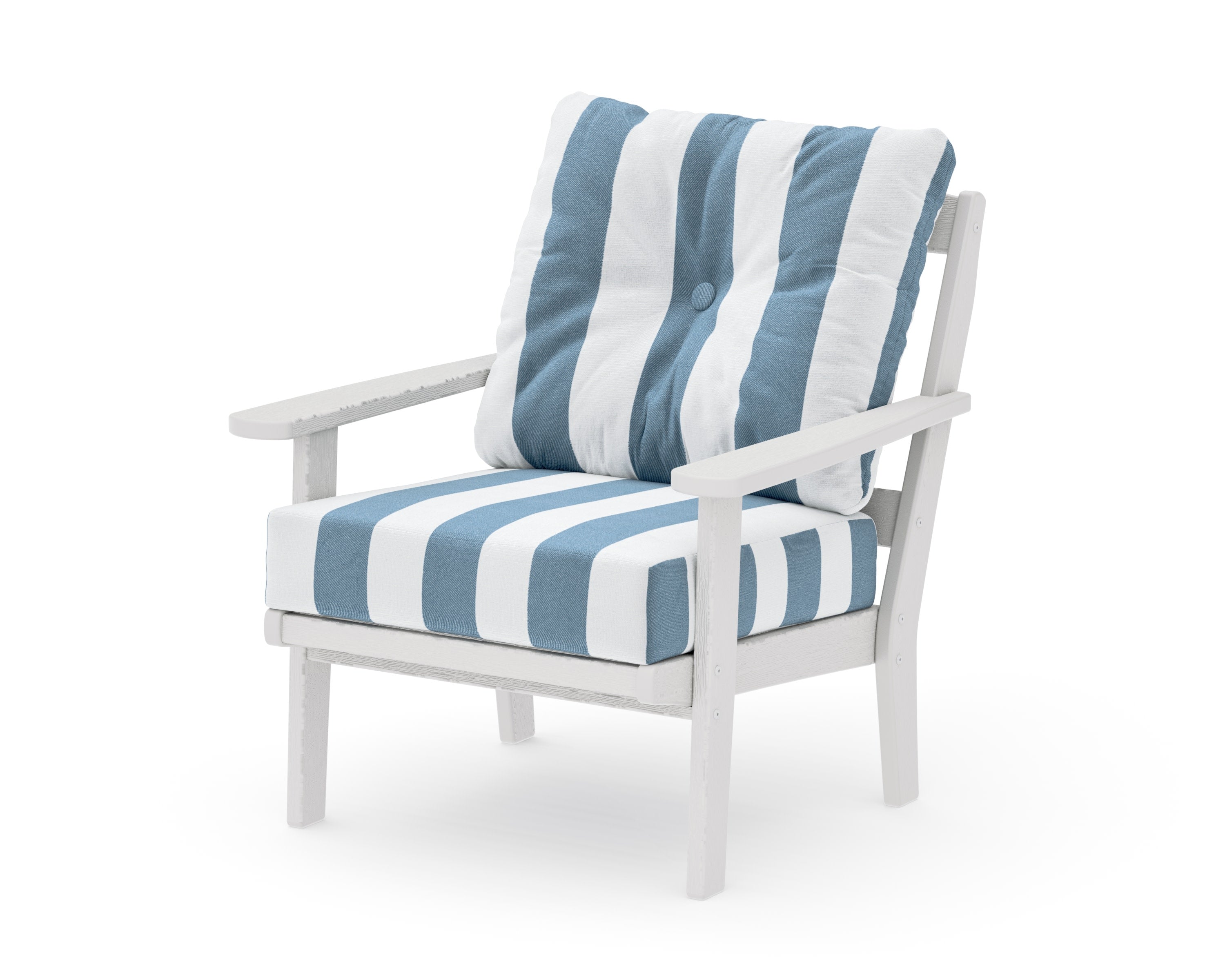Mission Deep Seating Chair in Vintage White / Cabana Stripe Sky Blue