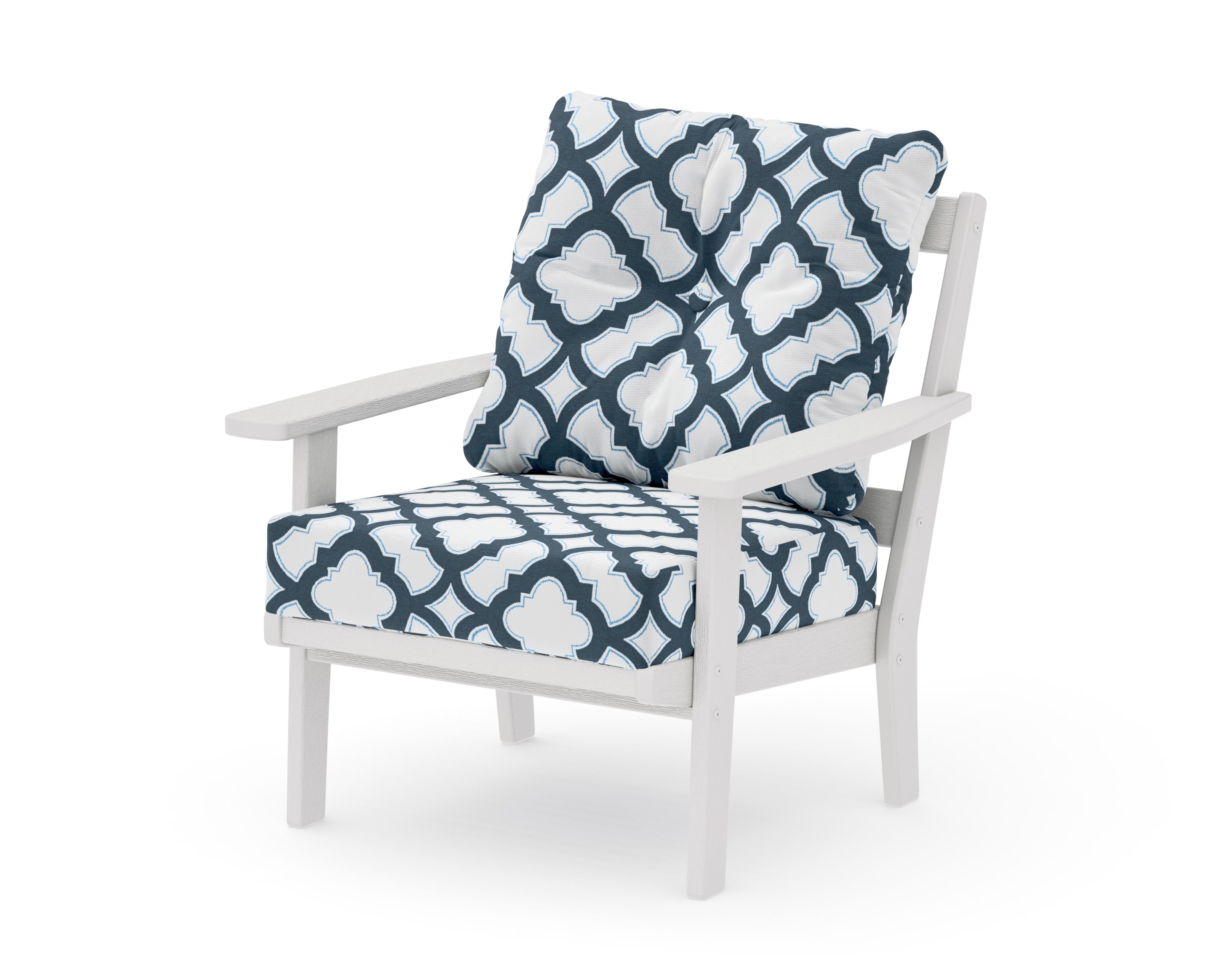 Oxford Deep Seating Chair in Vintage White / Trellis Marine Indigo