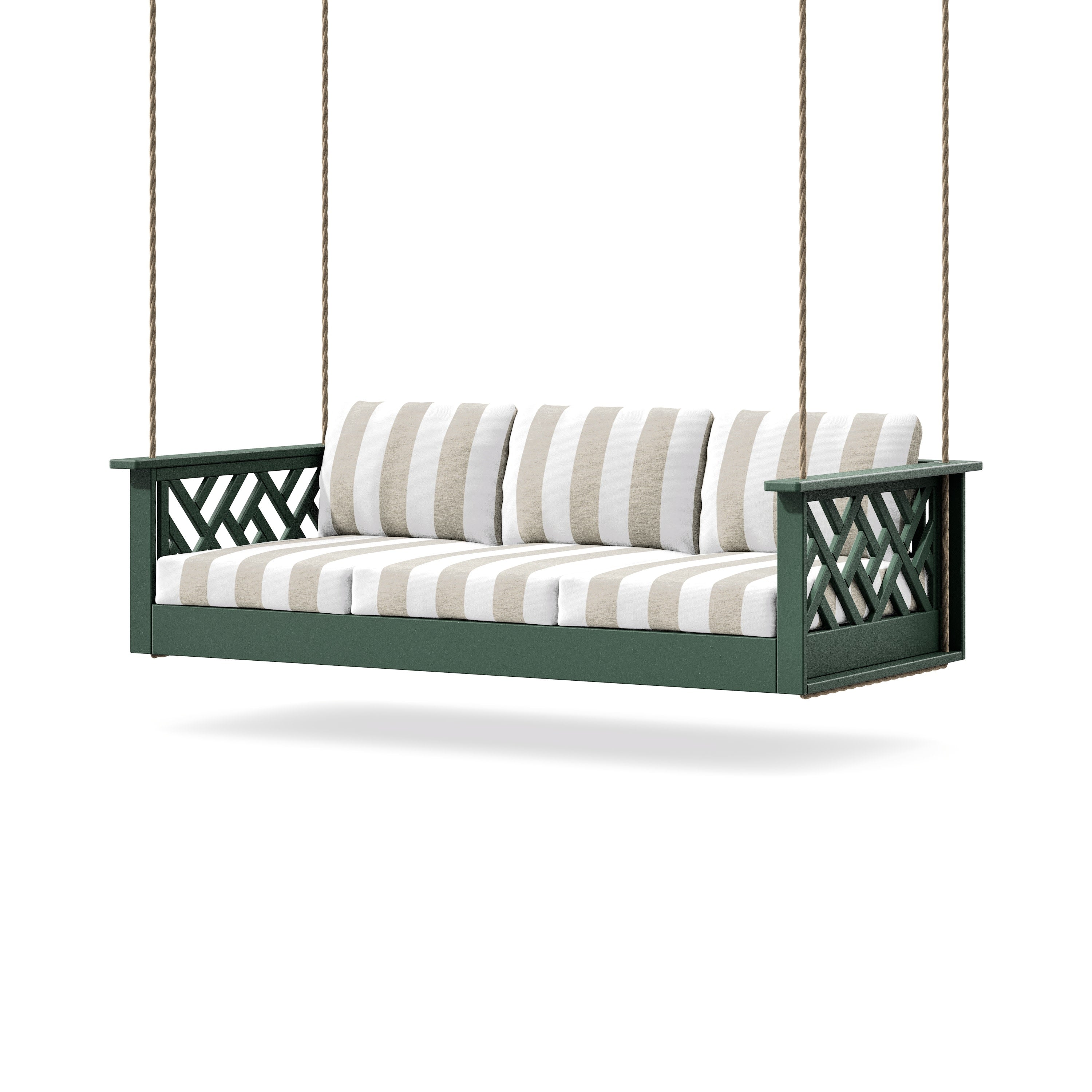 Chippendale Daybed Swing in Green / Cabana Stripe Dune Burlap