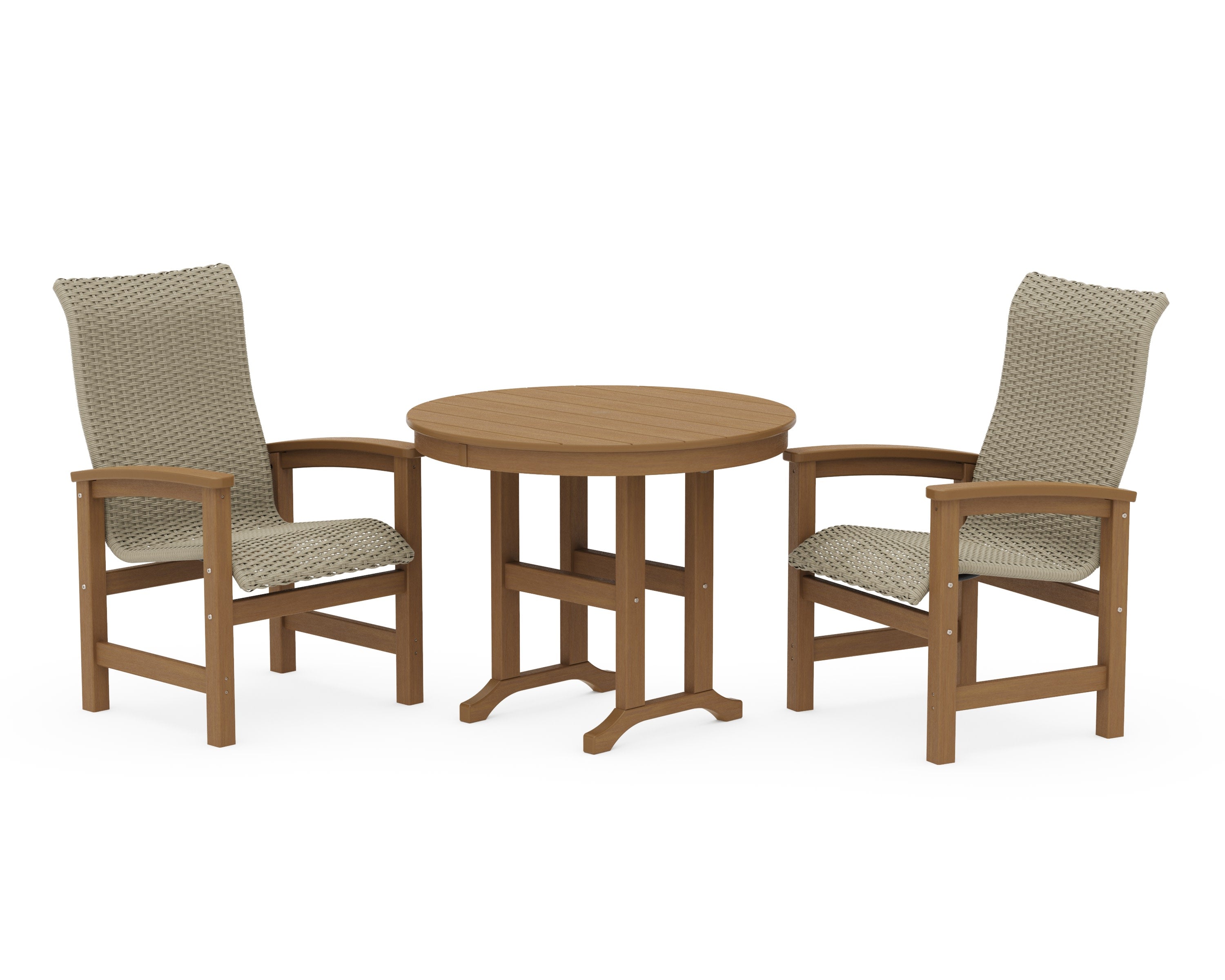 Coastal Woven High-Back 3-Piece Farmhouse Dining Set in Natural / Dune Grass