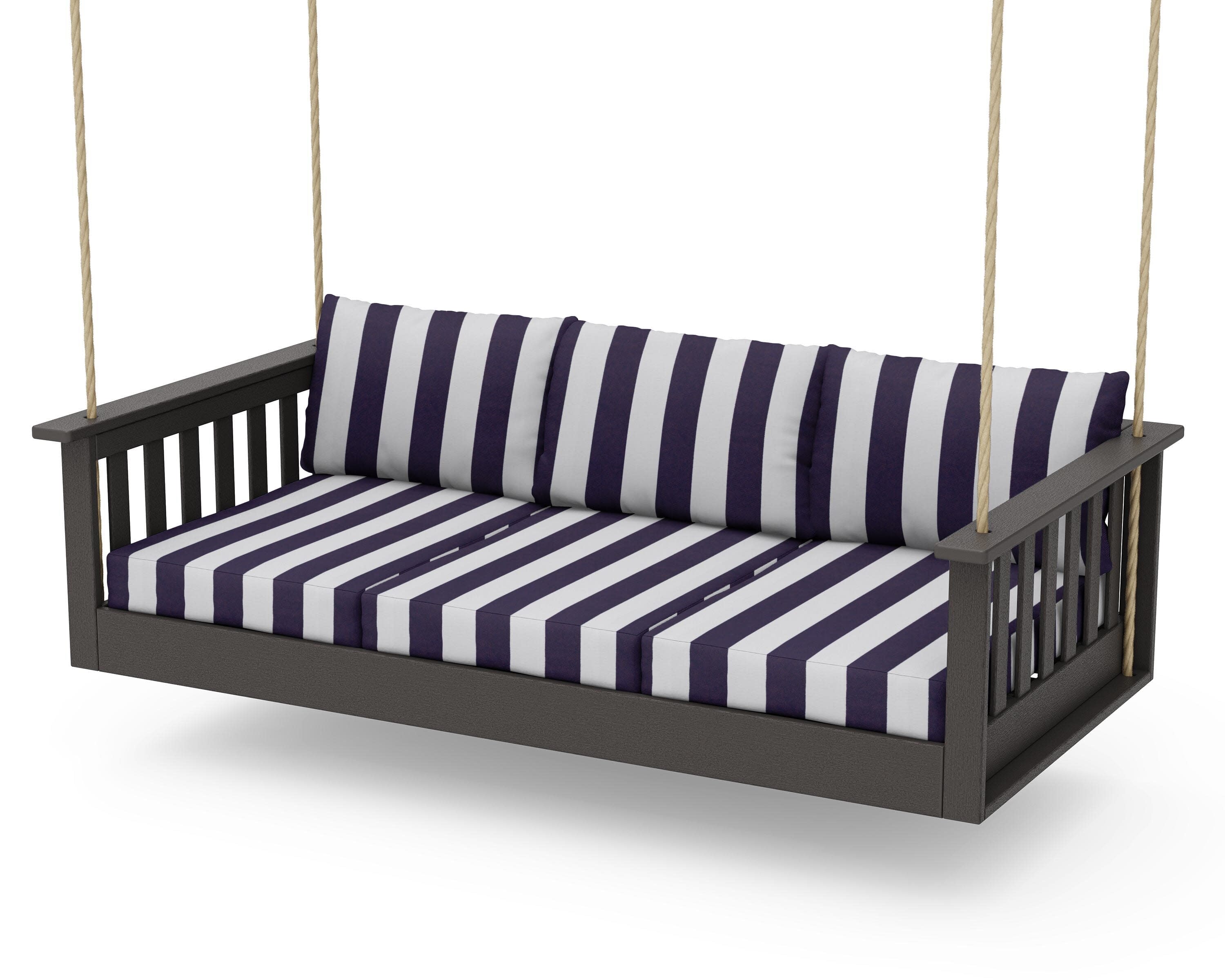 Vineyard Daybed Swing in Vintage Coffee / Cabana Stripe Navy