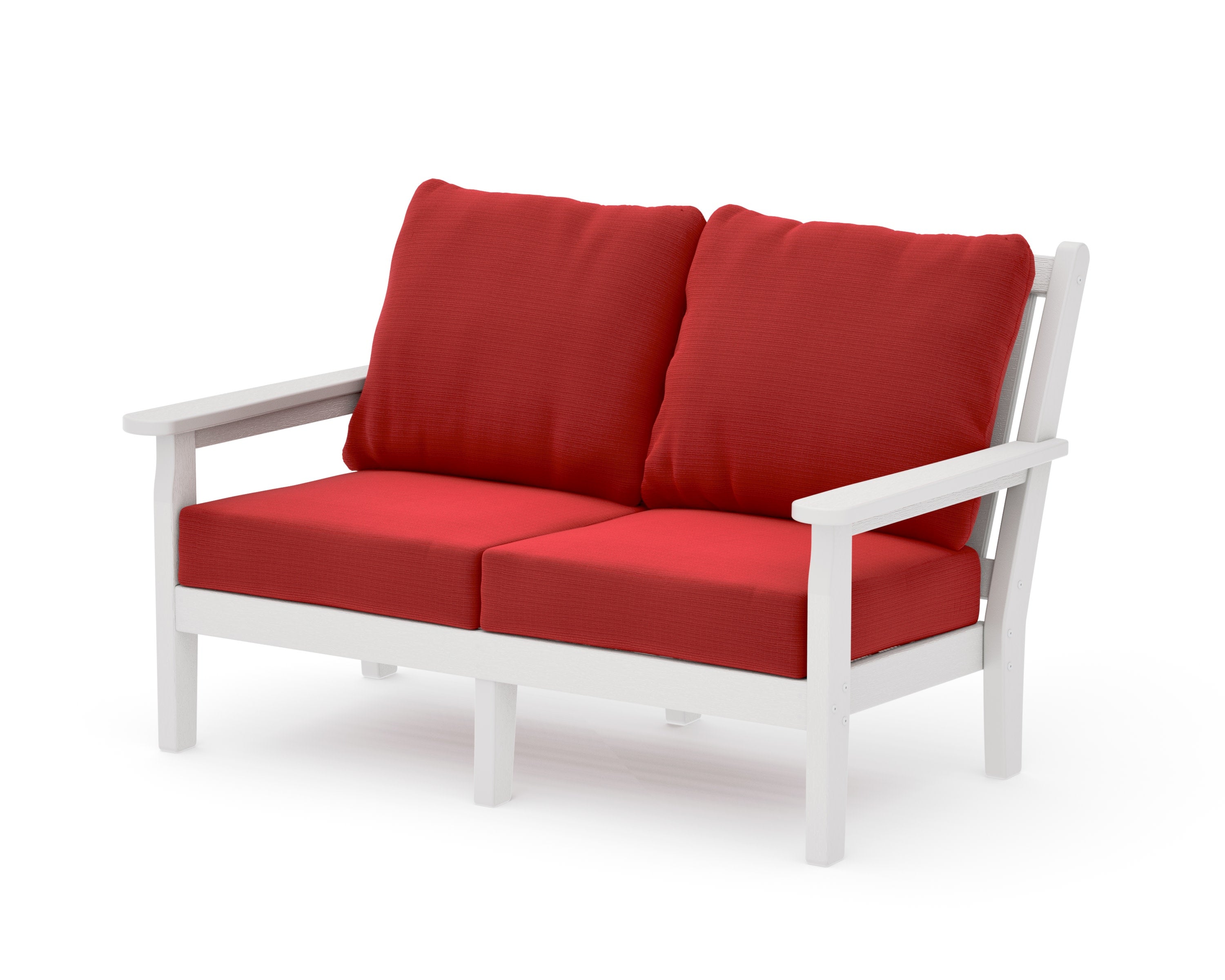 Chippendale Deep Seating Loveseat in Vintage White / Crimson Linen