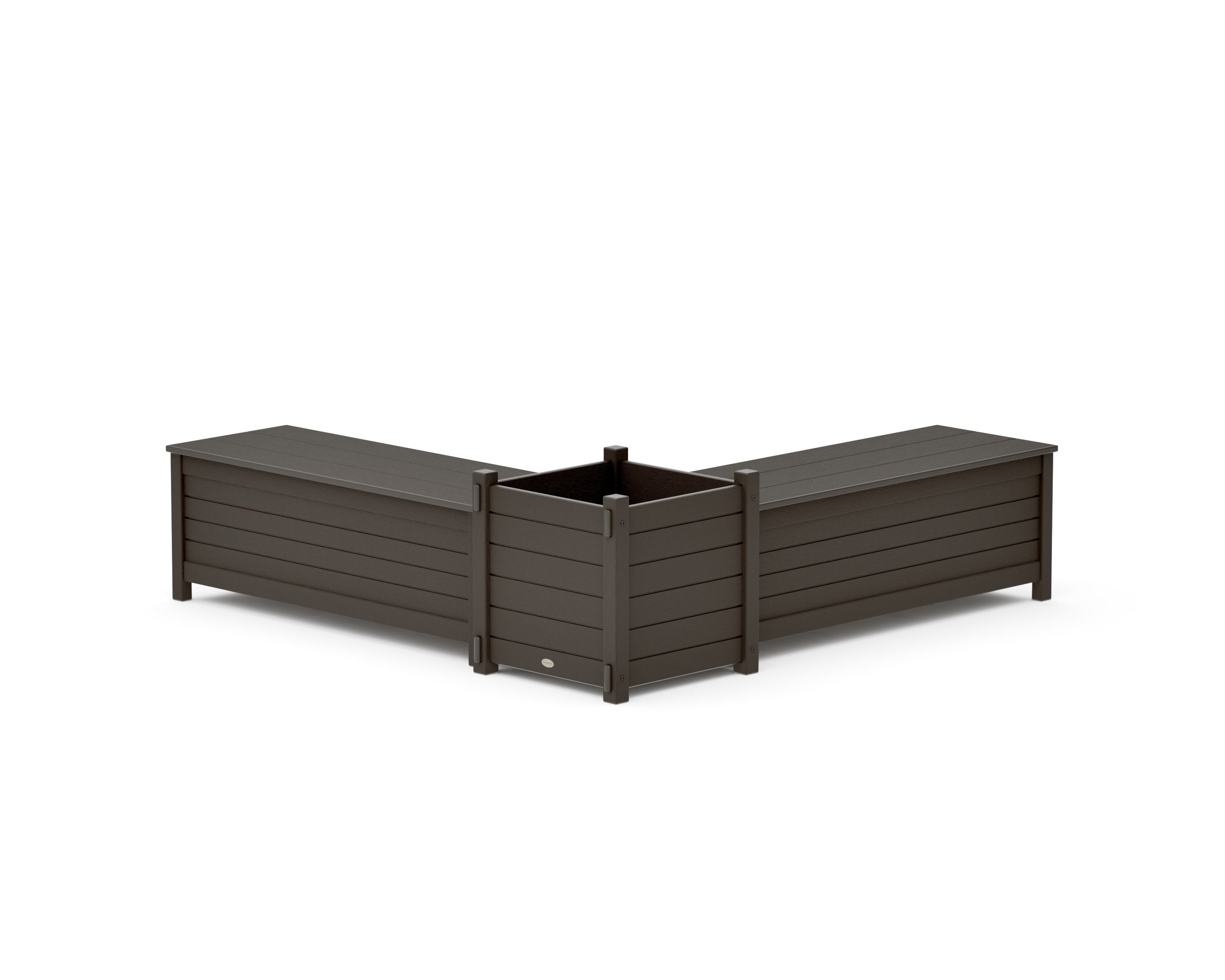 48" Nautical L- Shaped Planter Storage Bench Set- Large in Vintage Coffee