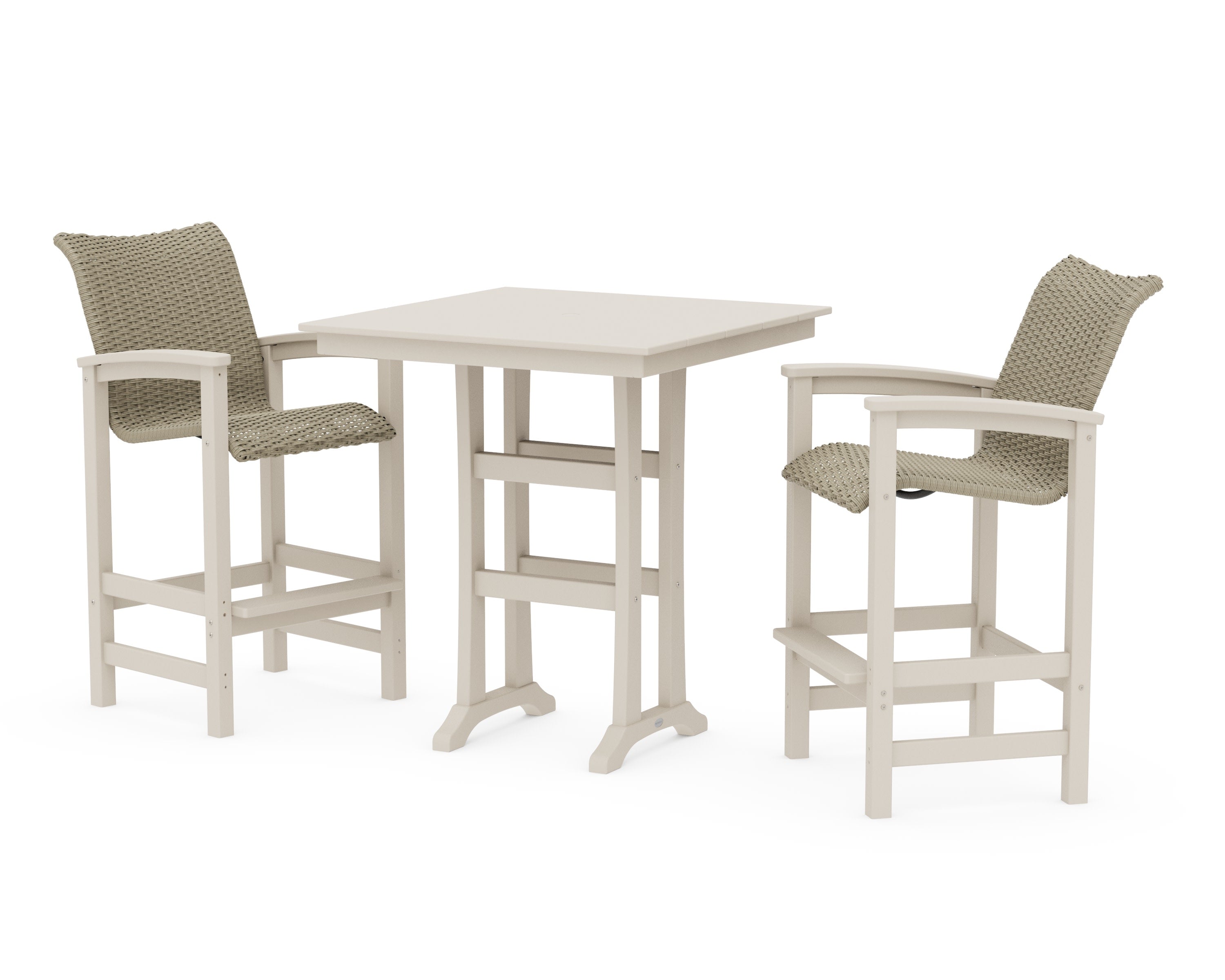 Coastal Woven 3-Piece Farmhouse Bar Set with Trestle Legs in Sand / Dune Grass