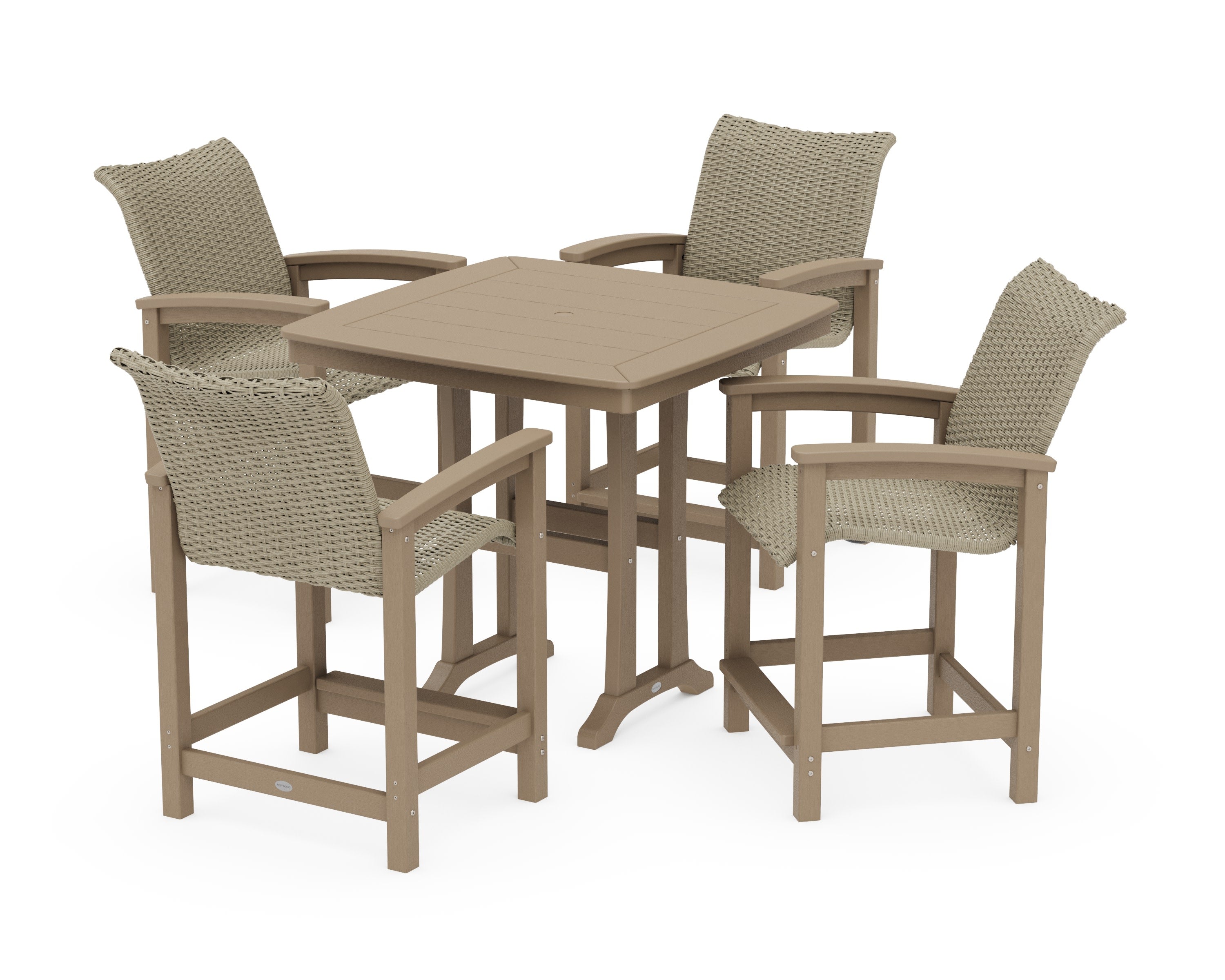 Coastal Woven 5-Piece Counter Set with Trestle Legs in Vintage Sahara / Dune Grass