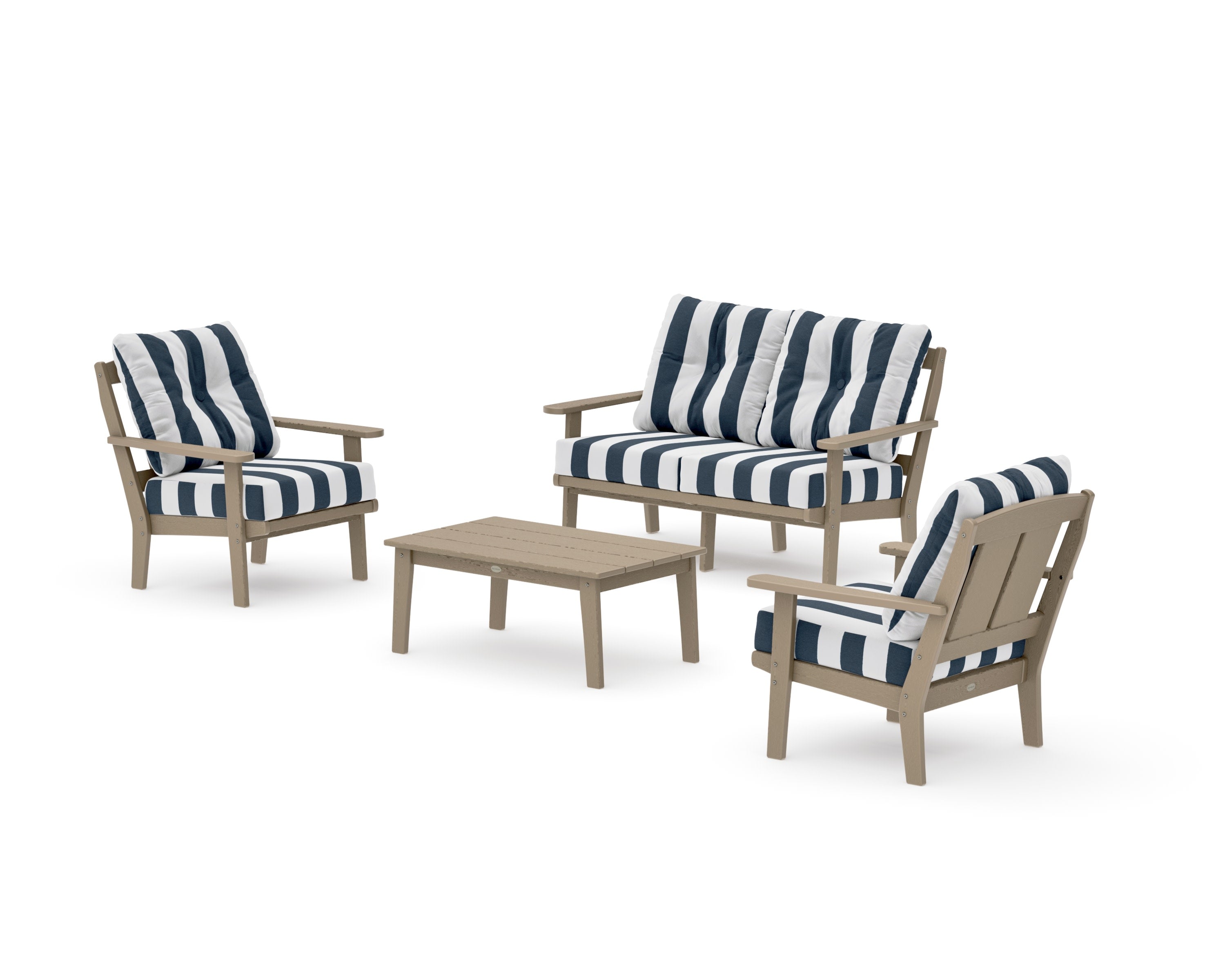 Mission 4-Piece Deep Seating Set with Loveseat in Vintage Sahara / Cabana Stripe Marine Indigo