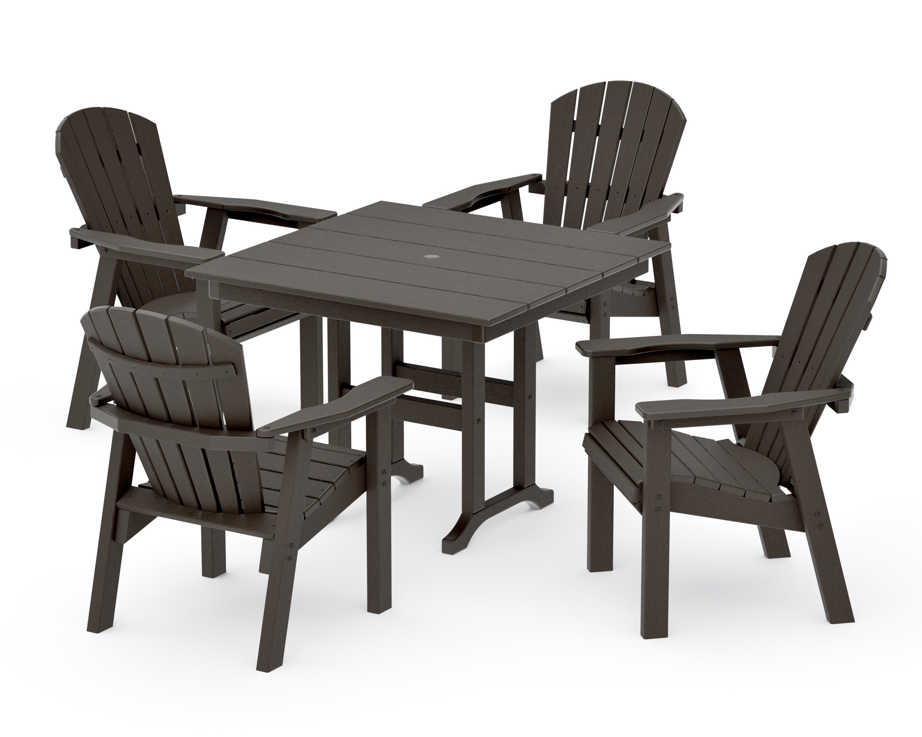 Seashell Chair 5-Piece Farmhouse Dining Set in Vintage Coffee