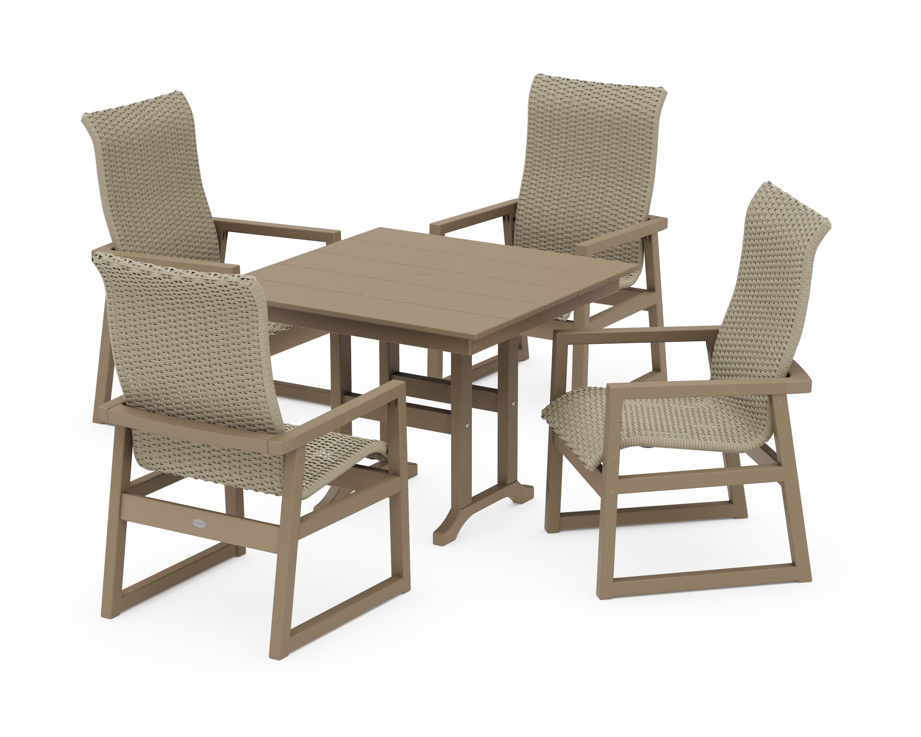 EDGE Woven Highback 5-Piece Farmhouse Dining Set in Vintage Sahara / Dune Grass