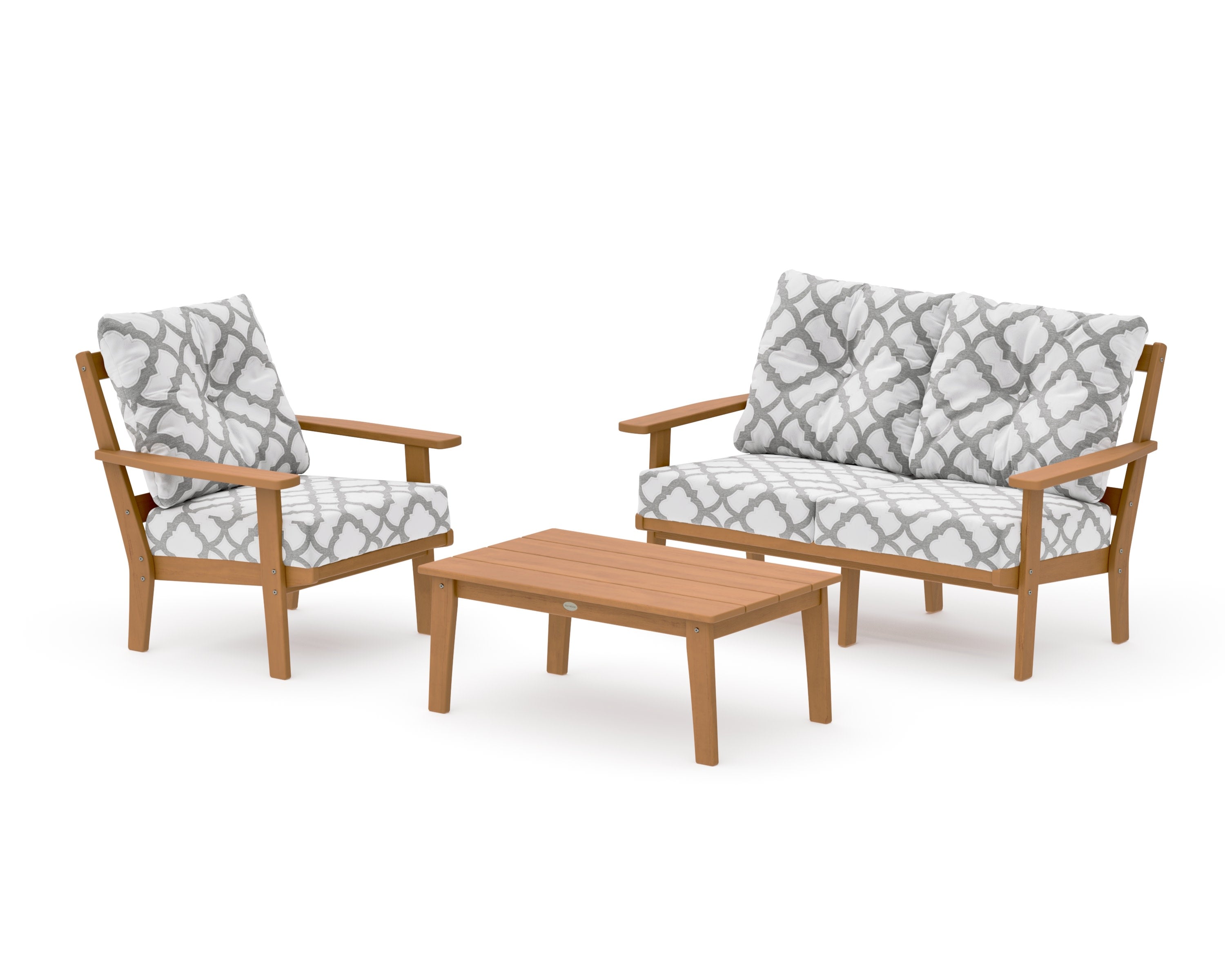 Oxford 3-Piece Deep Seating Set with Loveseat in Natural / Trellis Grey Mist