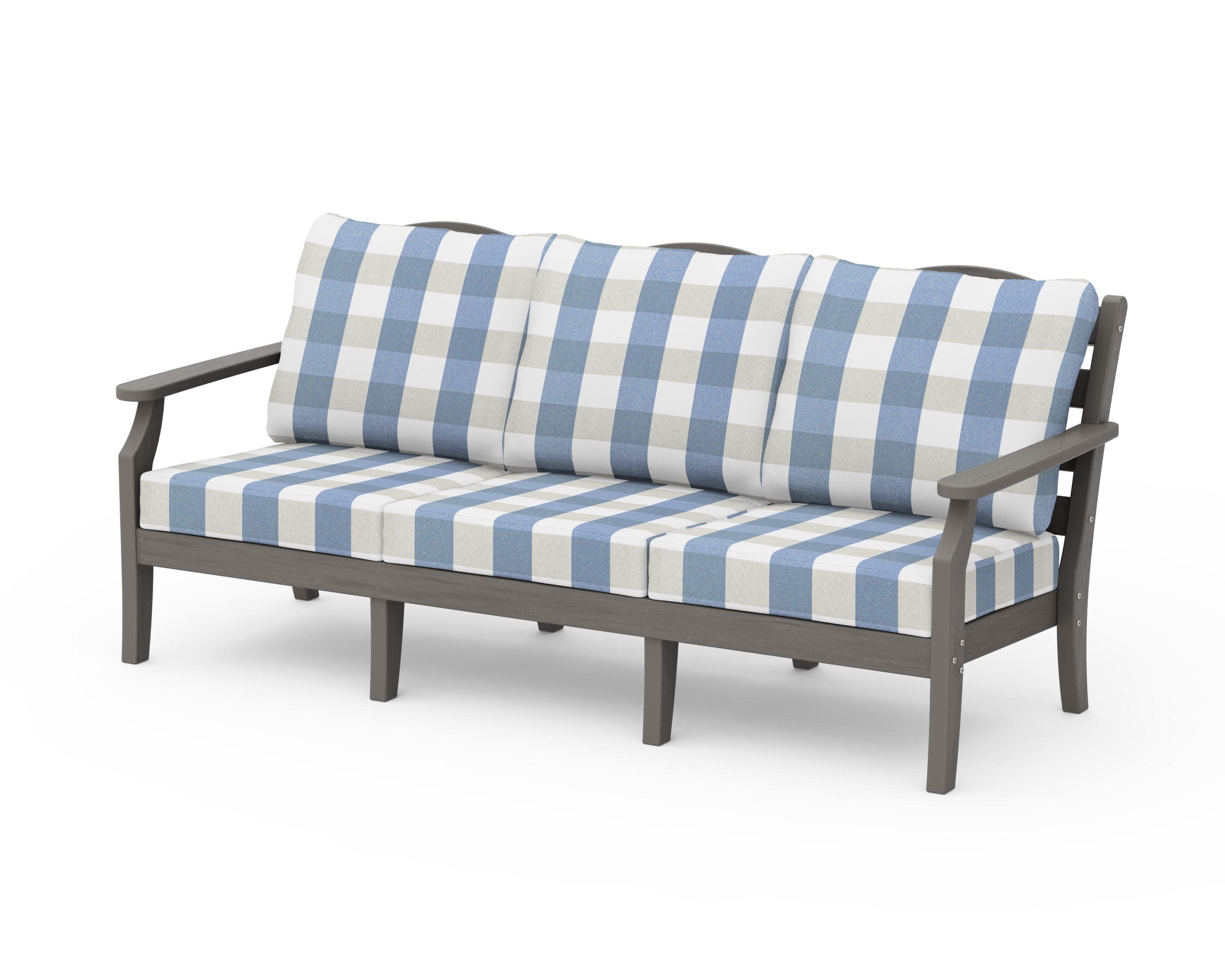 Savannah Deep Seating Sofa in Driftwood / Buffalo Plaid Sky Blue