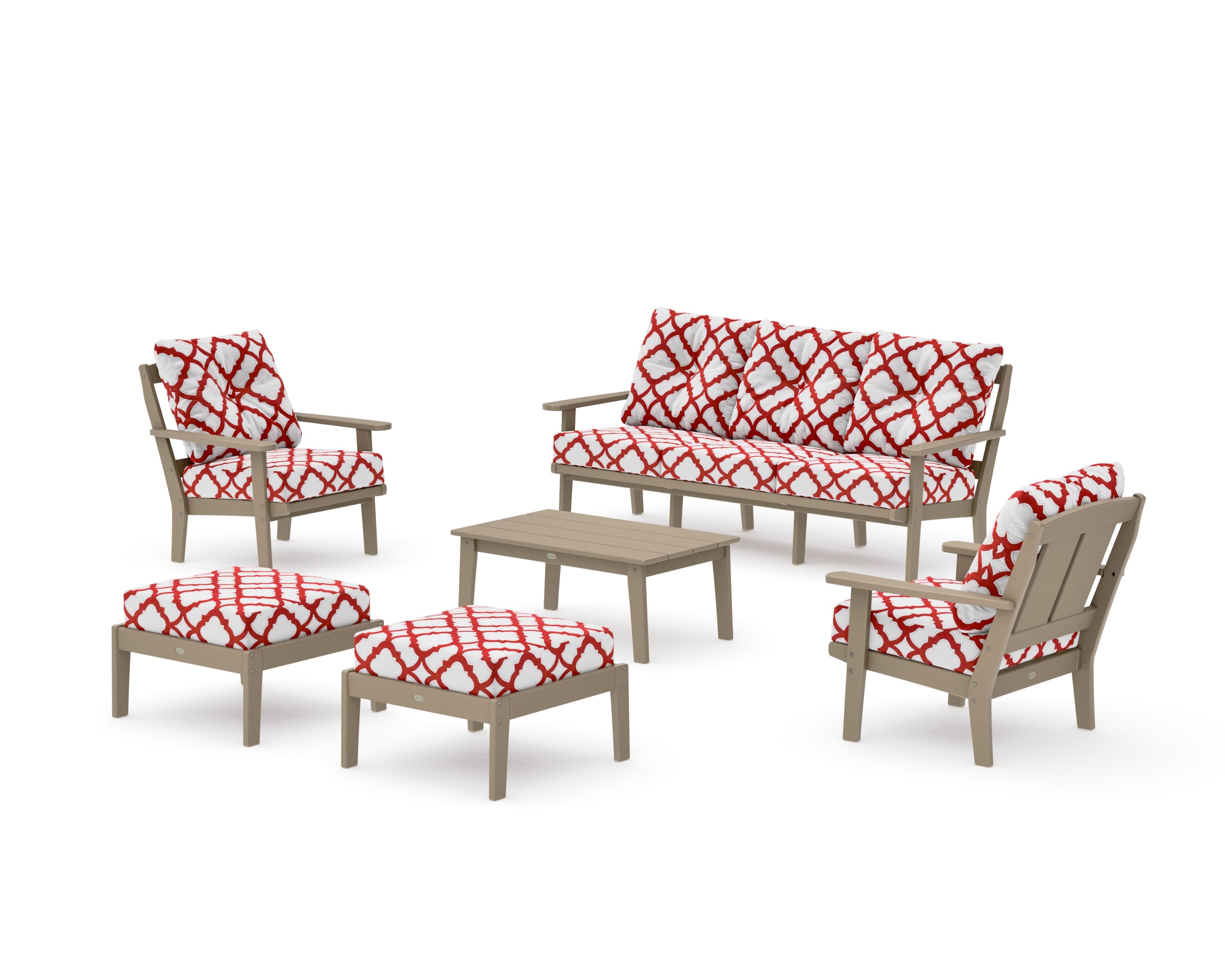 Mission 6-Piece Lounge Sofa Set in Vintage Sahara / Trellis Crimson