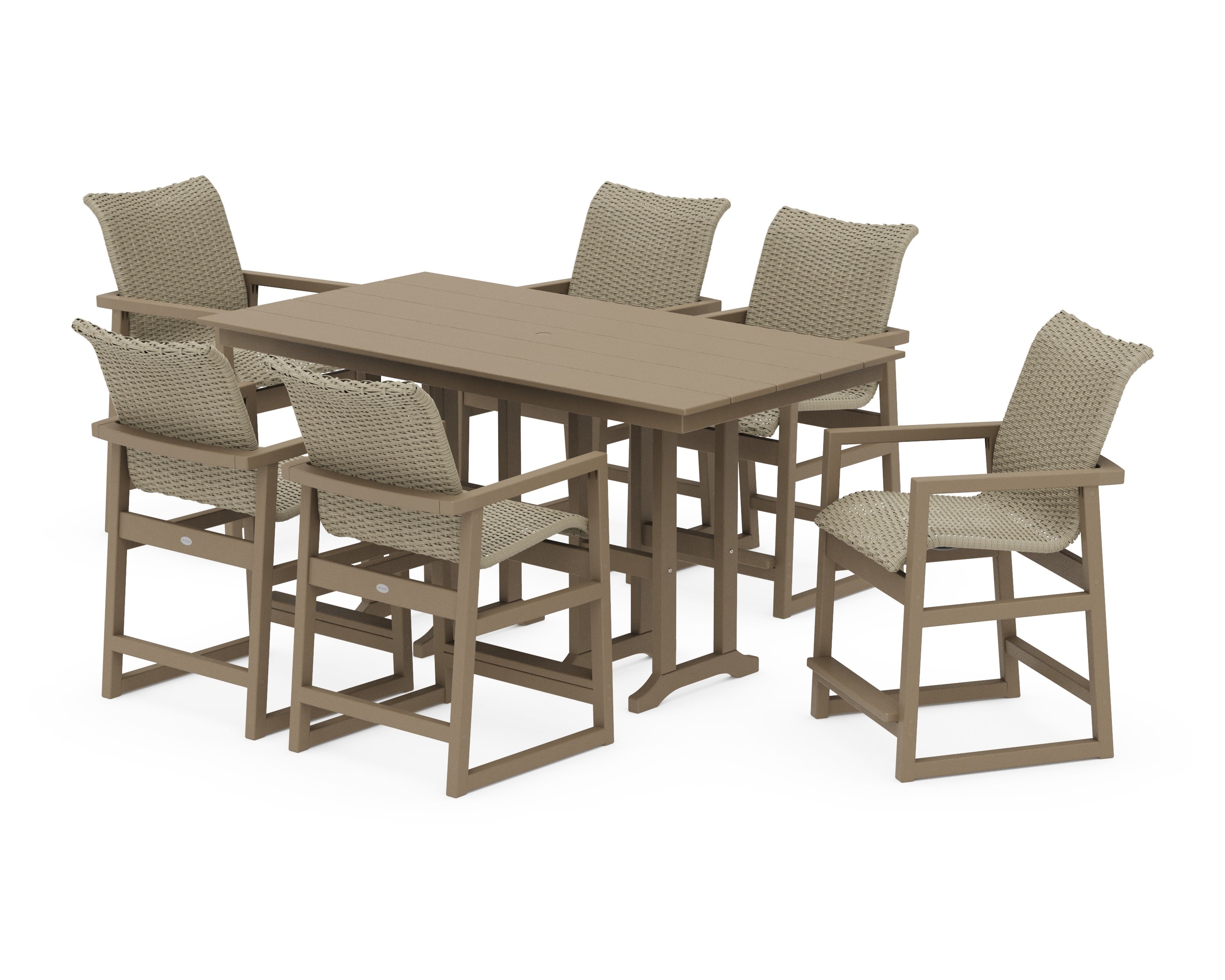 EDGE Woven Arm Chair 7-Piece Farmhouse Counter Set in Vintage Sahara / Dune Grass