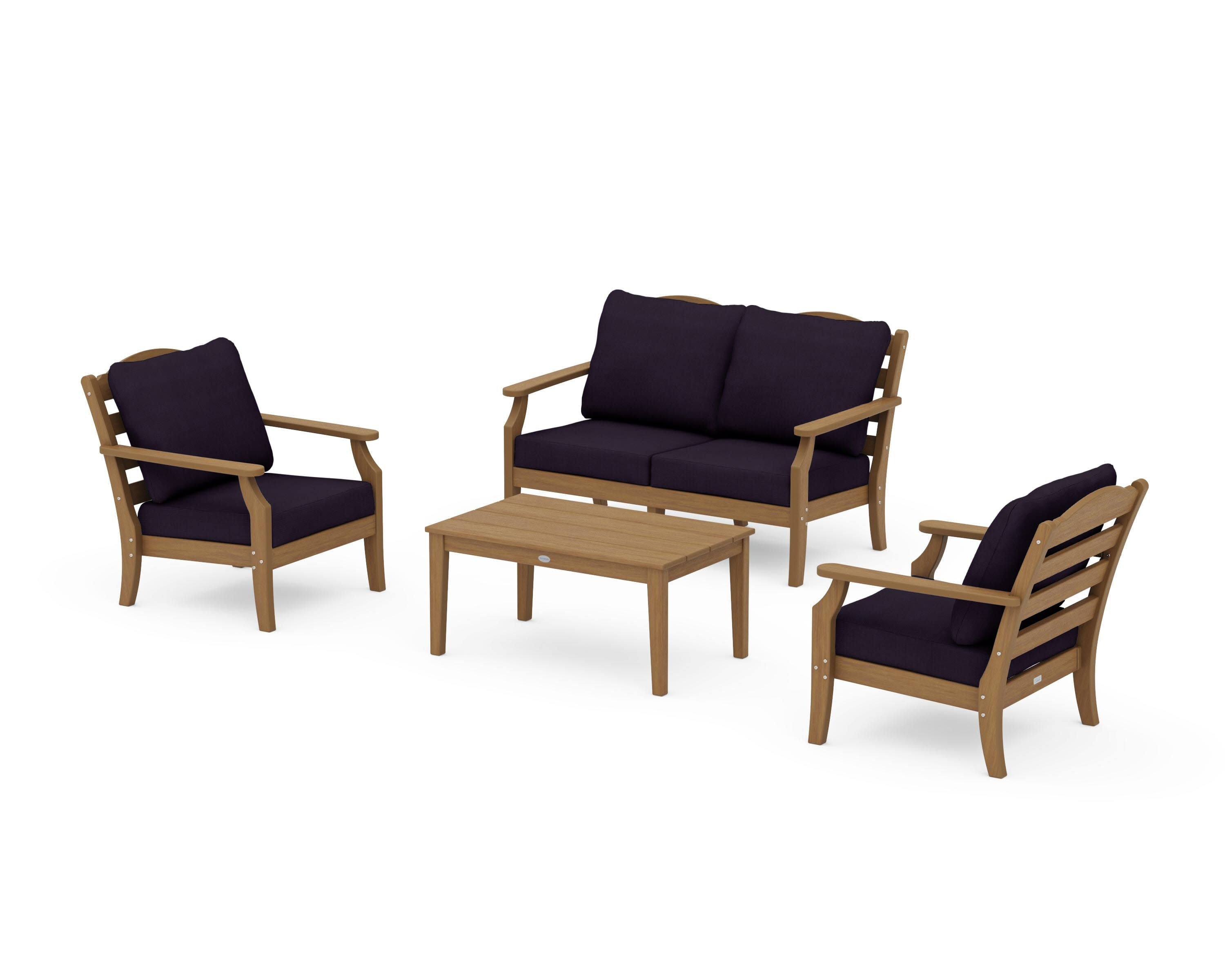 Savannah 4-Piece Deep Seating Set with Loveseat in Natural / Navy Linen