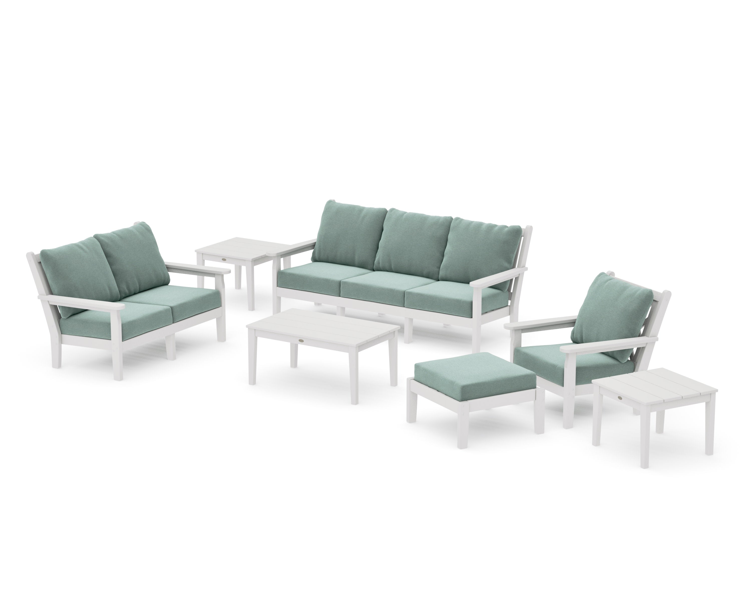 Chippendale 7-Piece Deep Seating Set in Vintage White / Glacier Spa