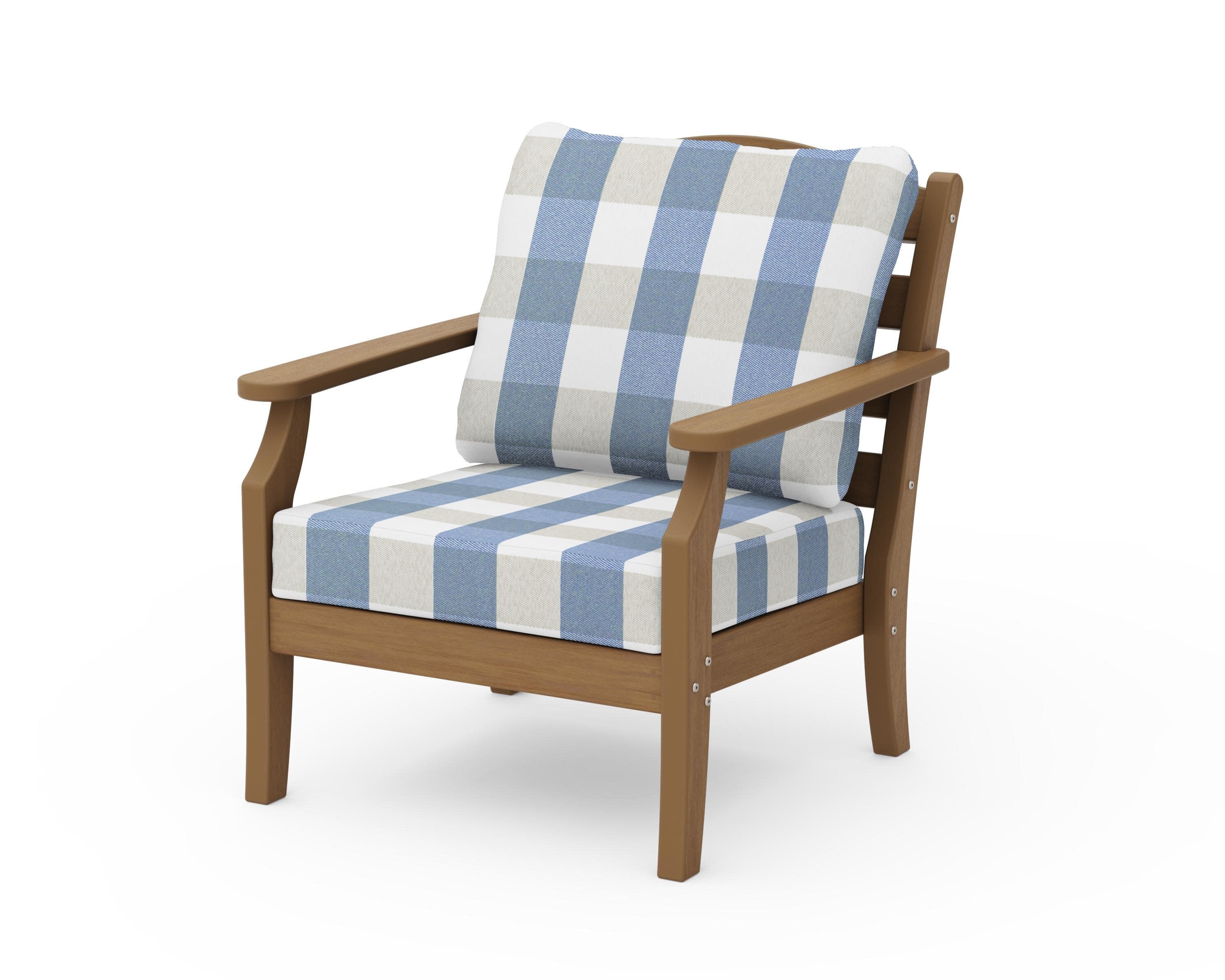 Savannah Deep Seating Chair in Natural / Buffalo Plaid Sky Blue