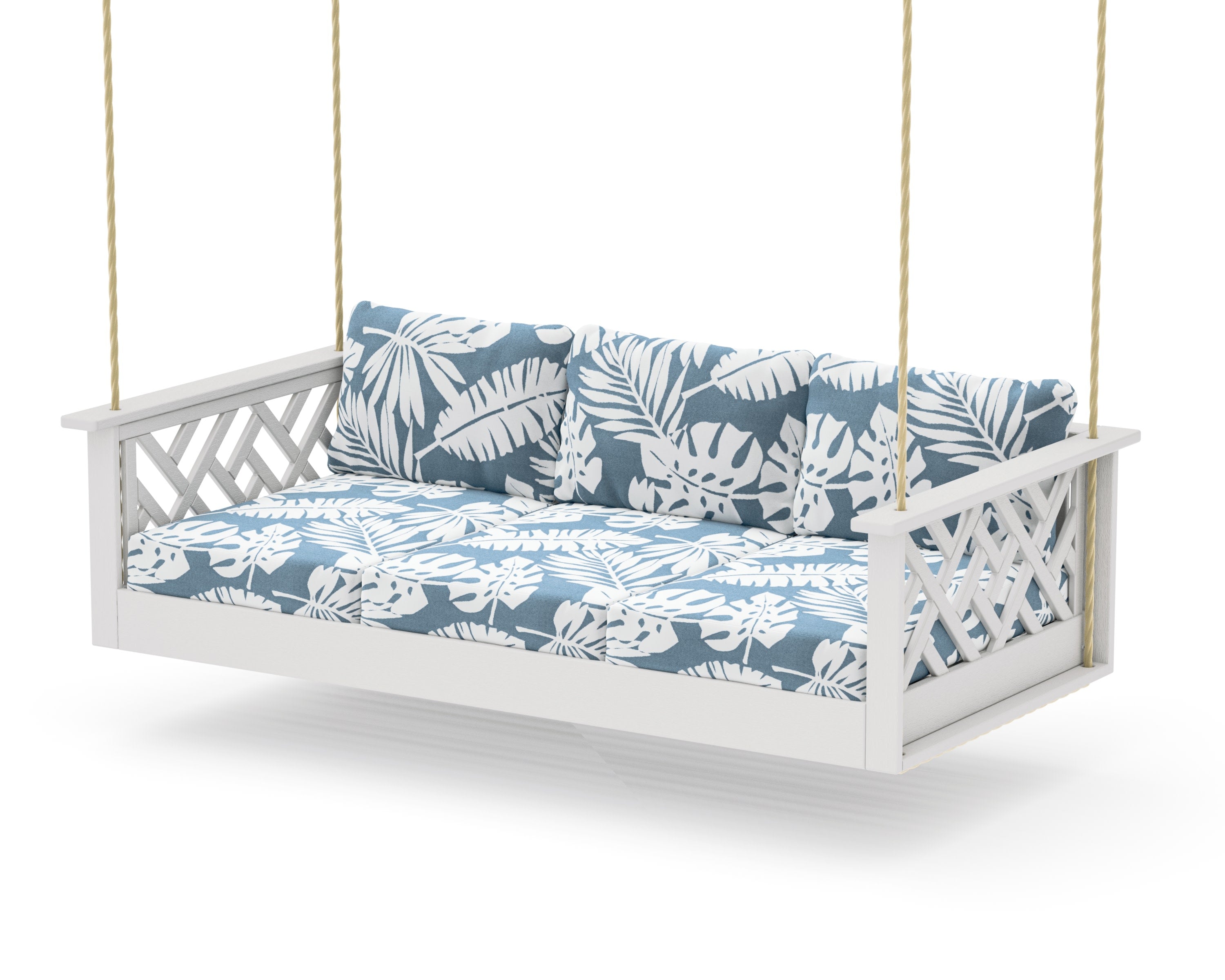 Chippendale Daybed Swing in Vintage White / Leaf Sky Blue