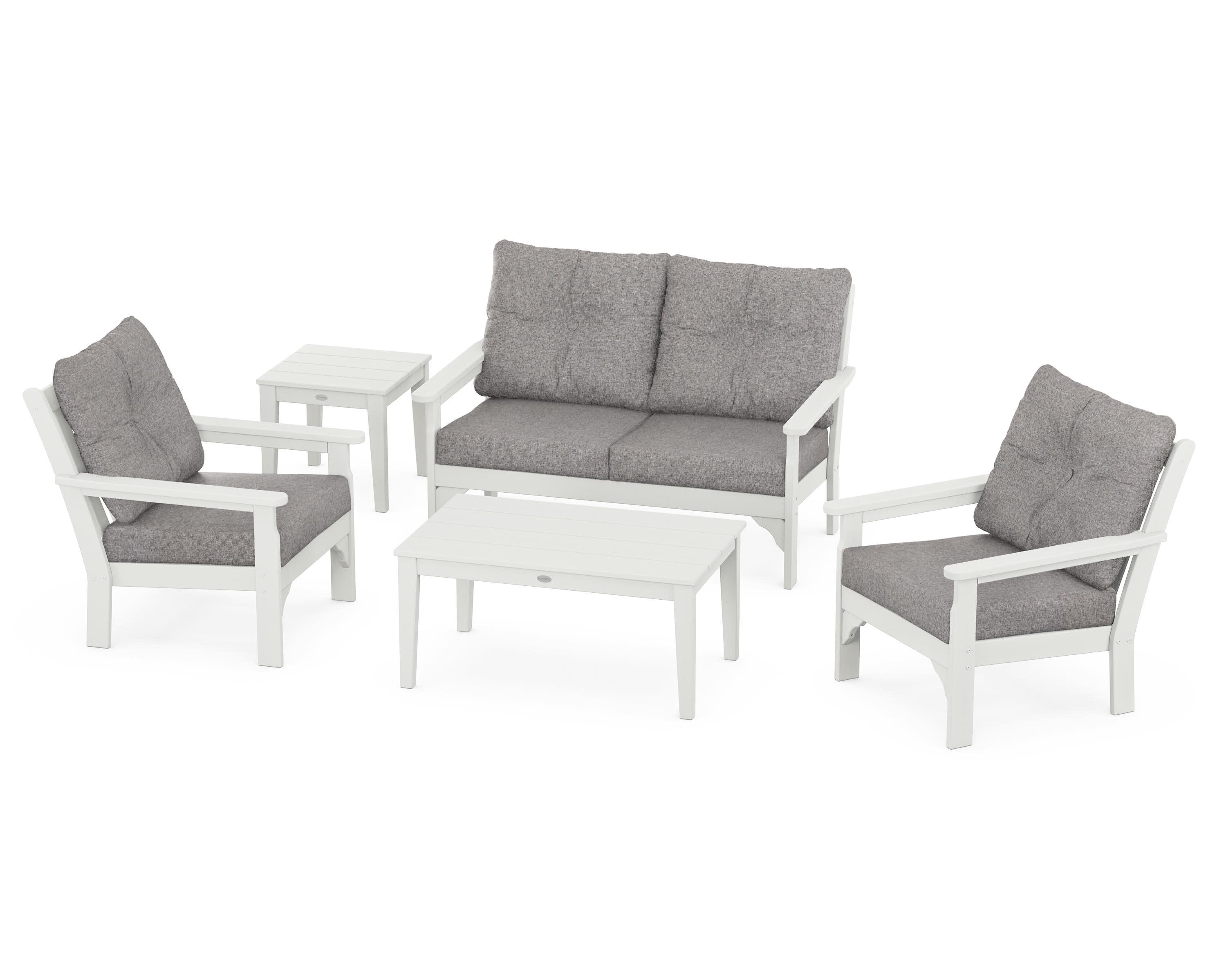 Vineyard 5-Piece Deep Seating Set in Vintage White / Grey Mist