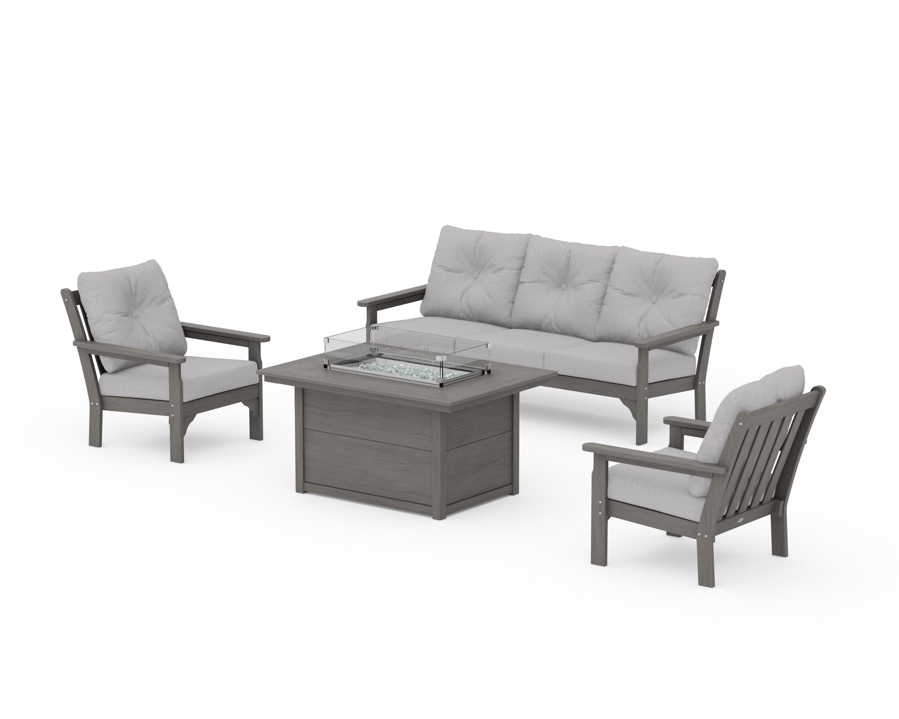 Vineyard Deep Seating Fire Pit Table Set in Driftwood / Granite