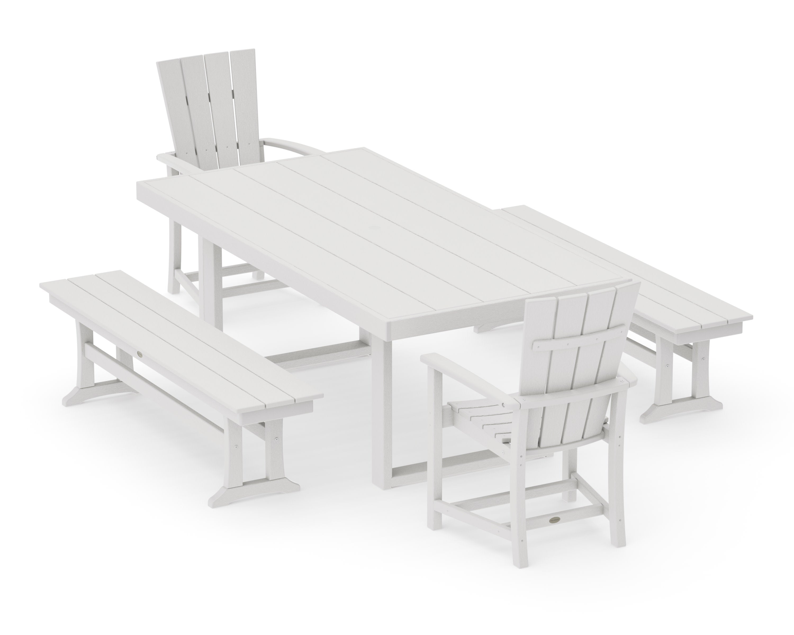 Quattro 5-Piece Dining Set with Benches in Vintage White