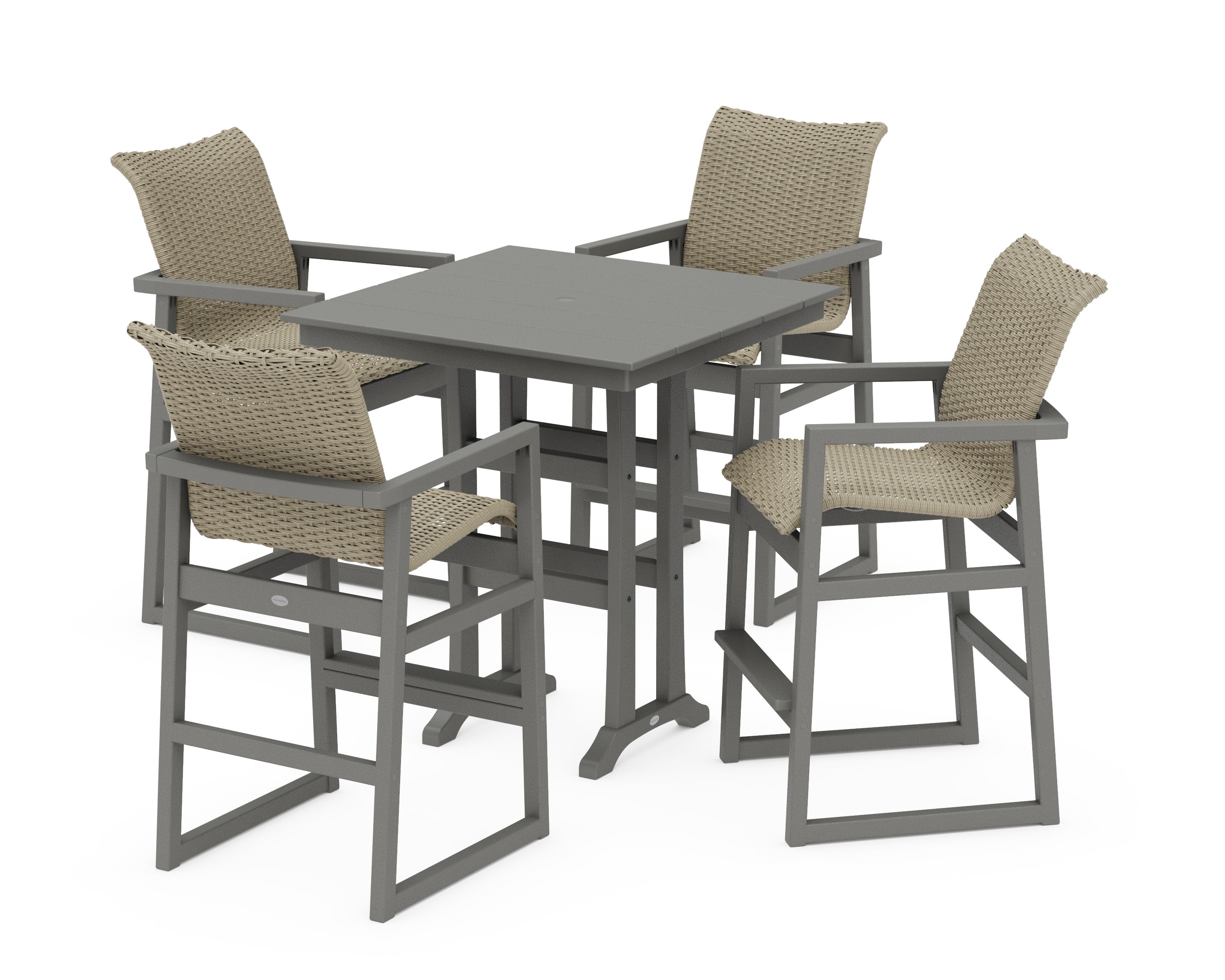 EDGE Woven 5-Piece Farmhouse Bar Set with Trestle Legs