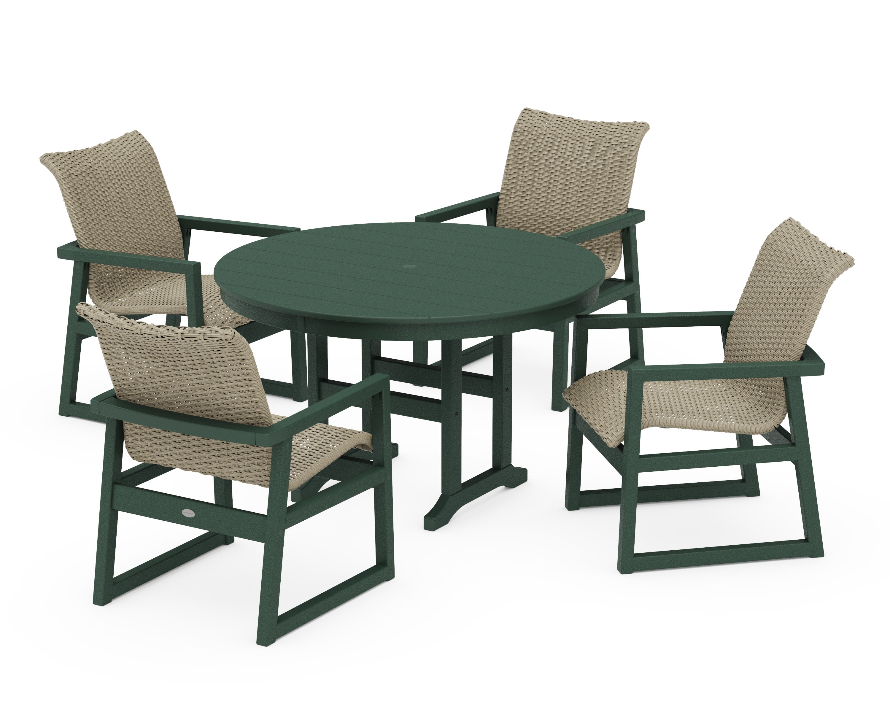 EDGE Woven 5-Piece Round Farmhouse Dining Set in Green / Dune Grass