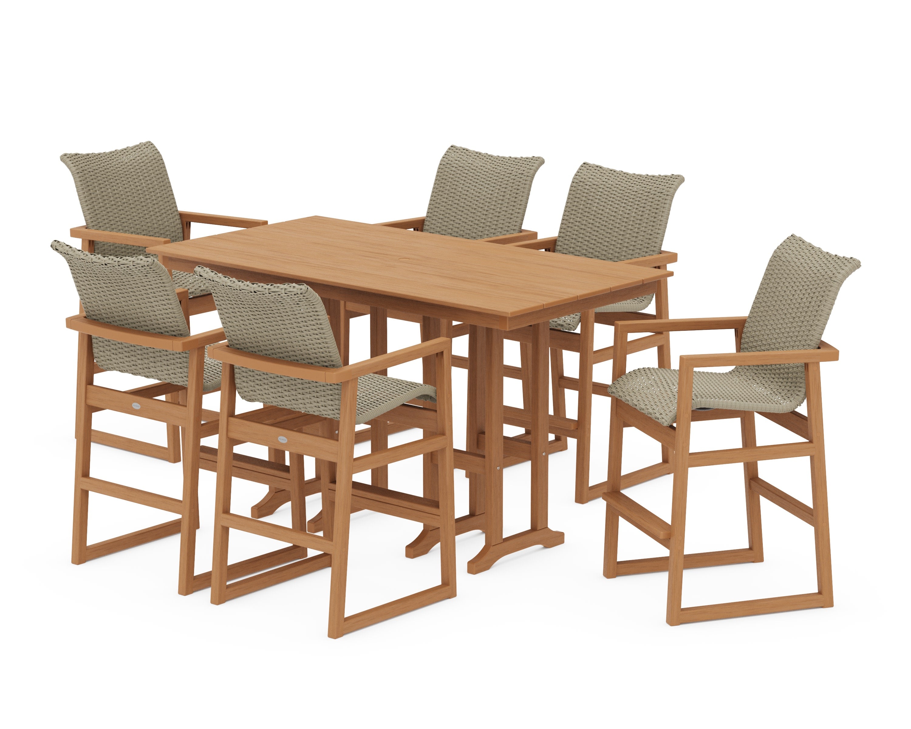 EDGE Woven Arm Chair 7-Piece Farmhouse Bar Set in Natural / Dune Grass