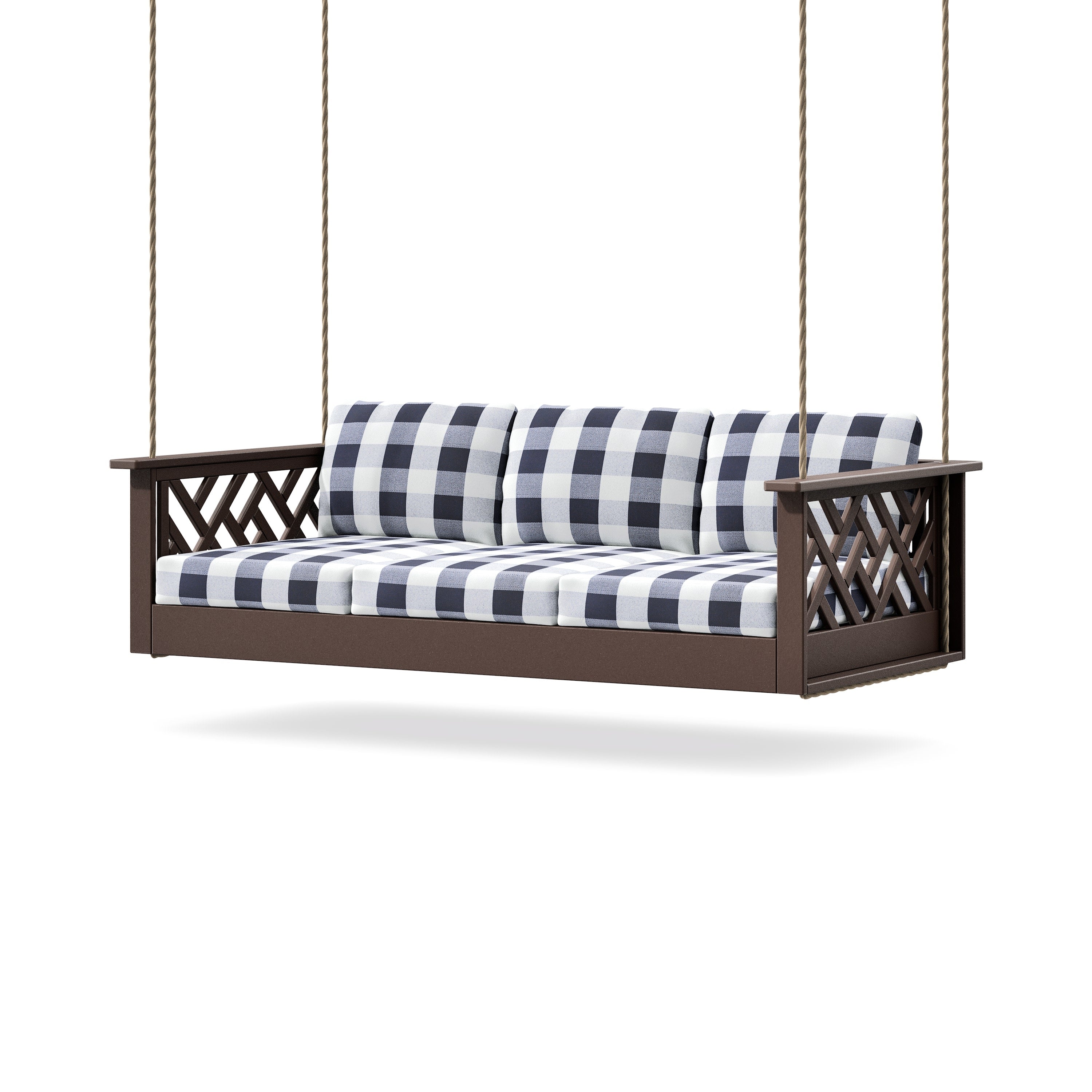 Chippendale Daybed Swing in Mahogany / Buffalo Plaid Navy