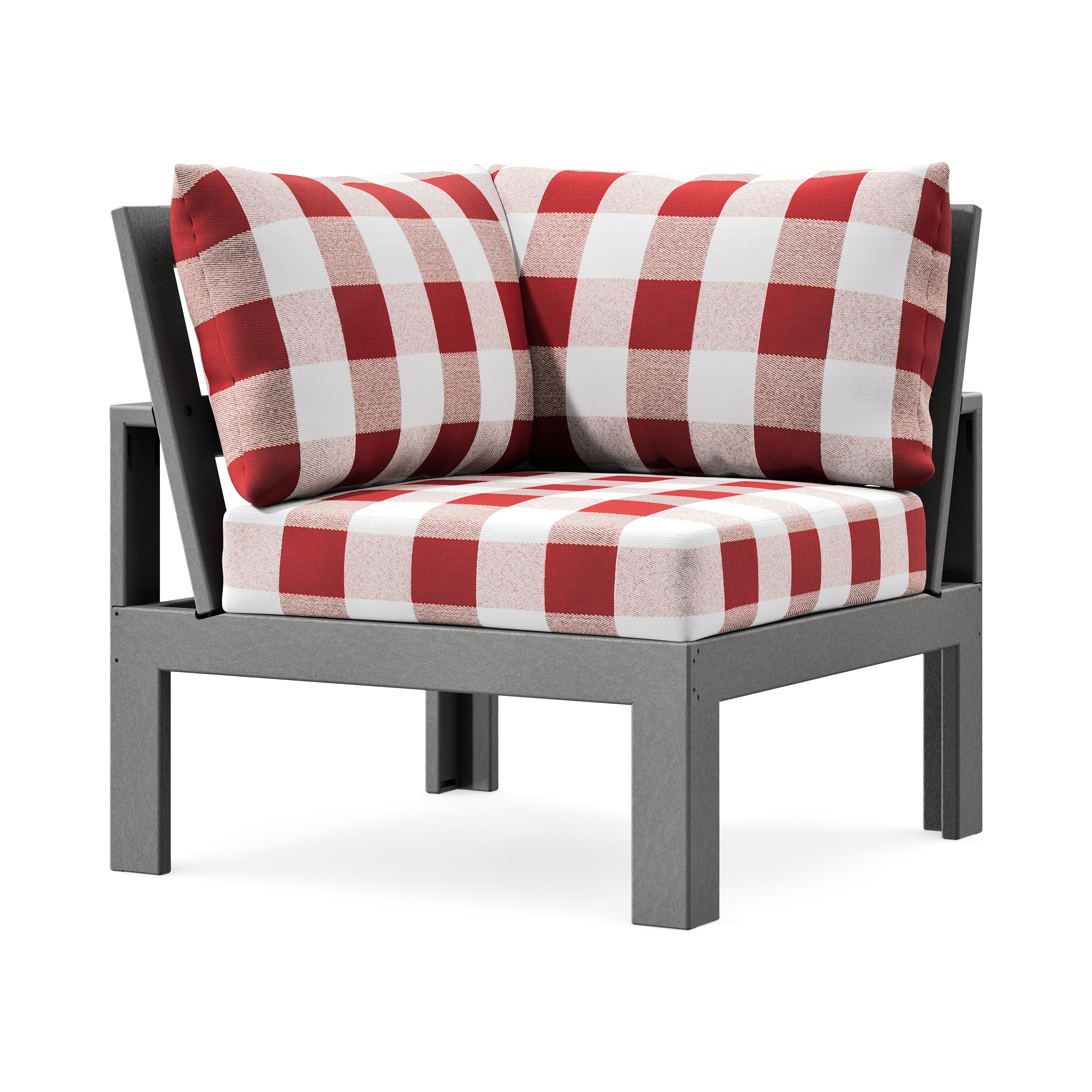 Modular Corner Chair in Slate Grey / Buffalo Plaid Crimson
