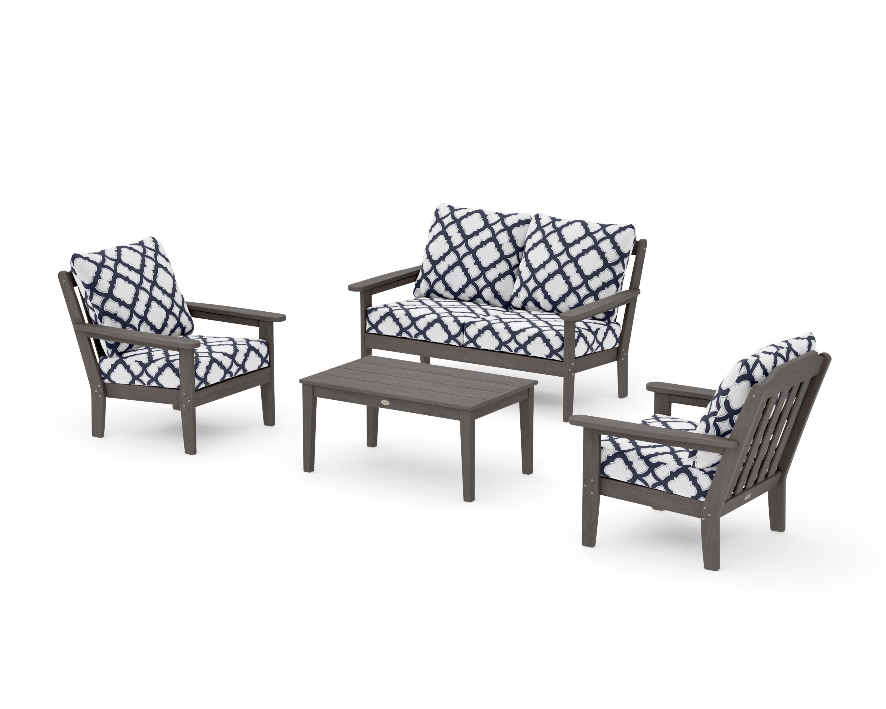Cottage 4-Piece Deep Seating Set with Loveseat in Driftwood / Trellis Navy