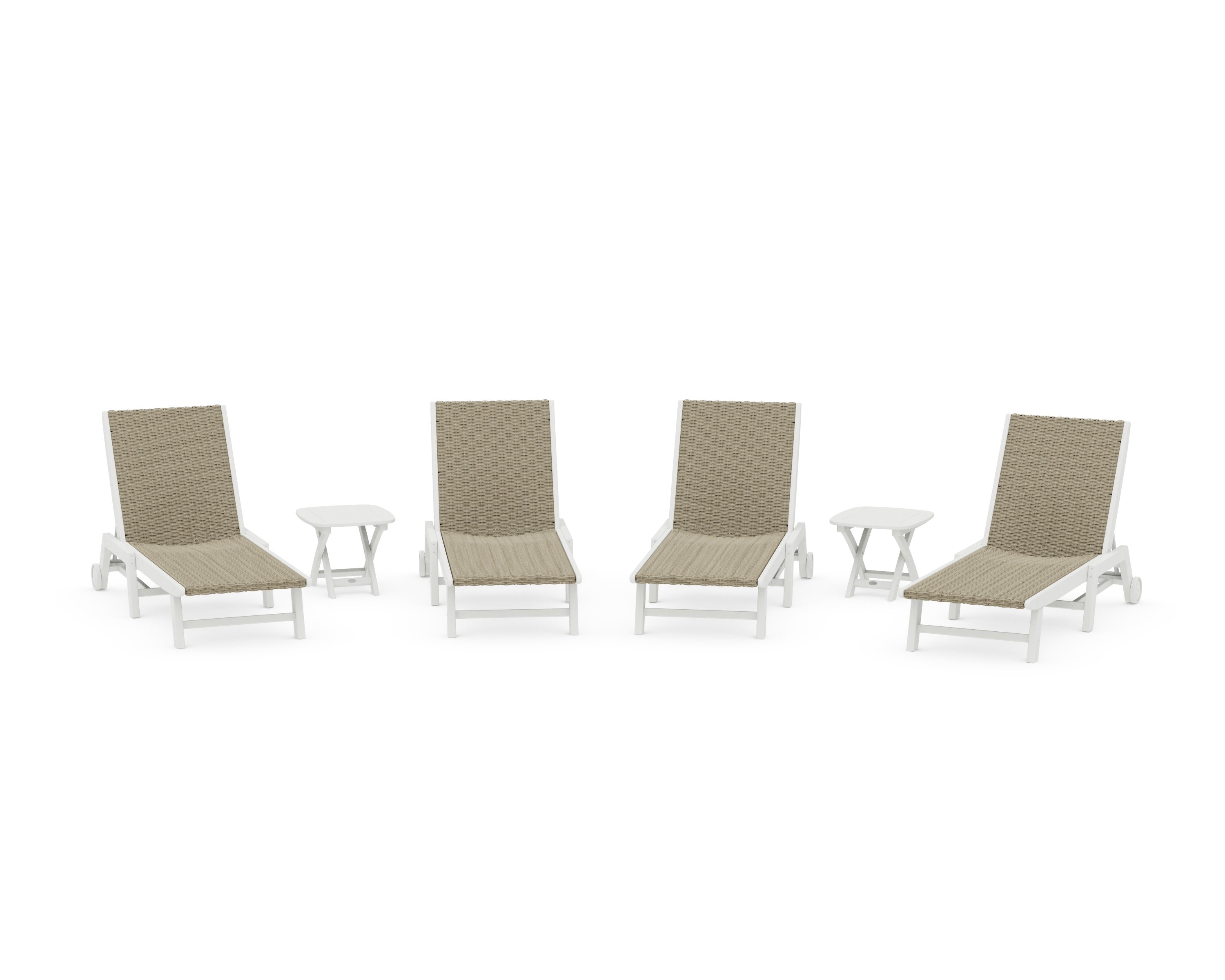6- Piece Coastal Woven Chaise with Wheels Chaise Lounge Set in Vintage White / Dune Grass