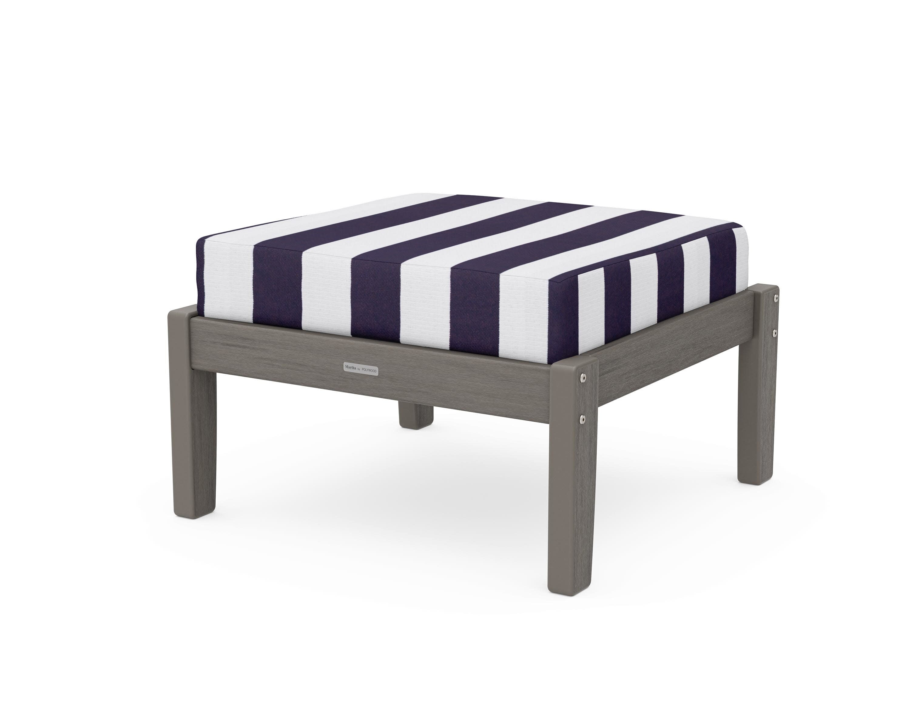 Chinoiserie Deep Seating Ottoman in Driftwood / Cabana Stripe Navy
