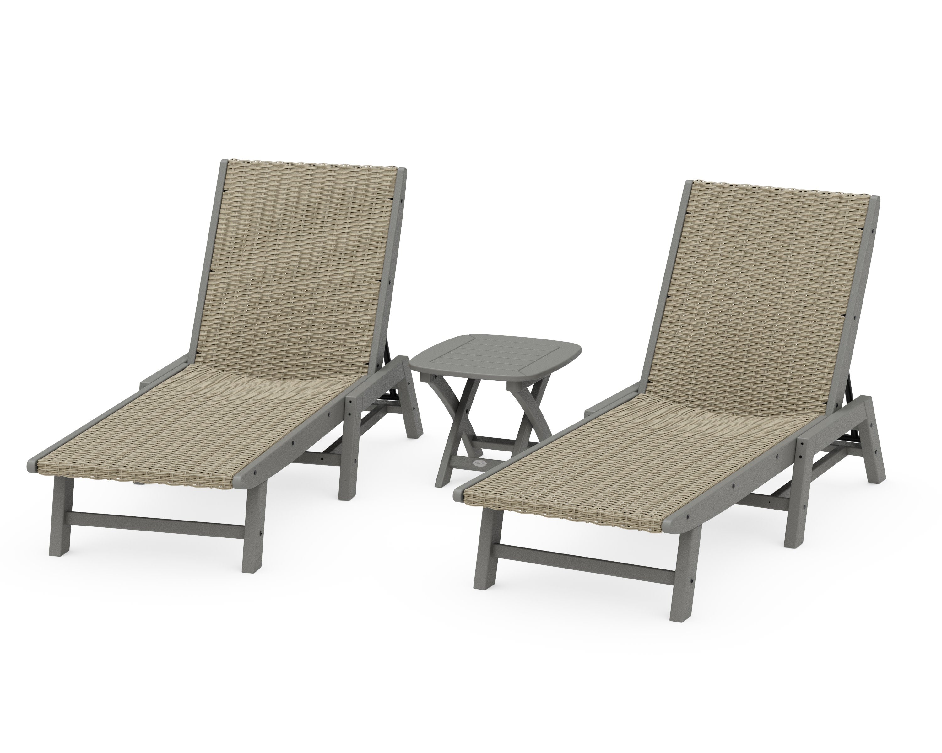 3 - Piece Coastal Woven Chaise Chaise Lounge Set in Slate Grey / Dune Grass