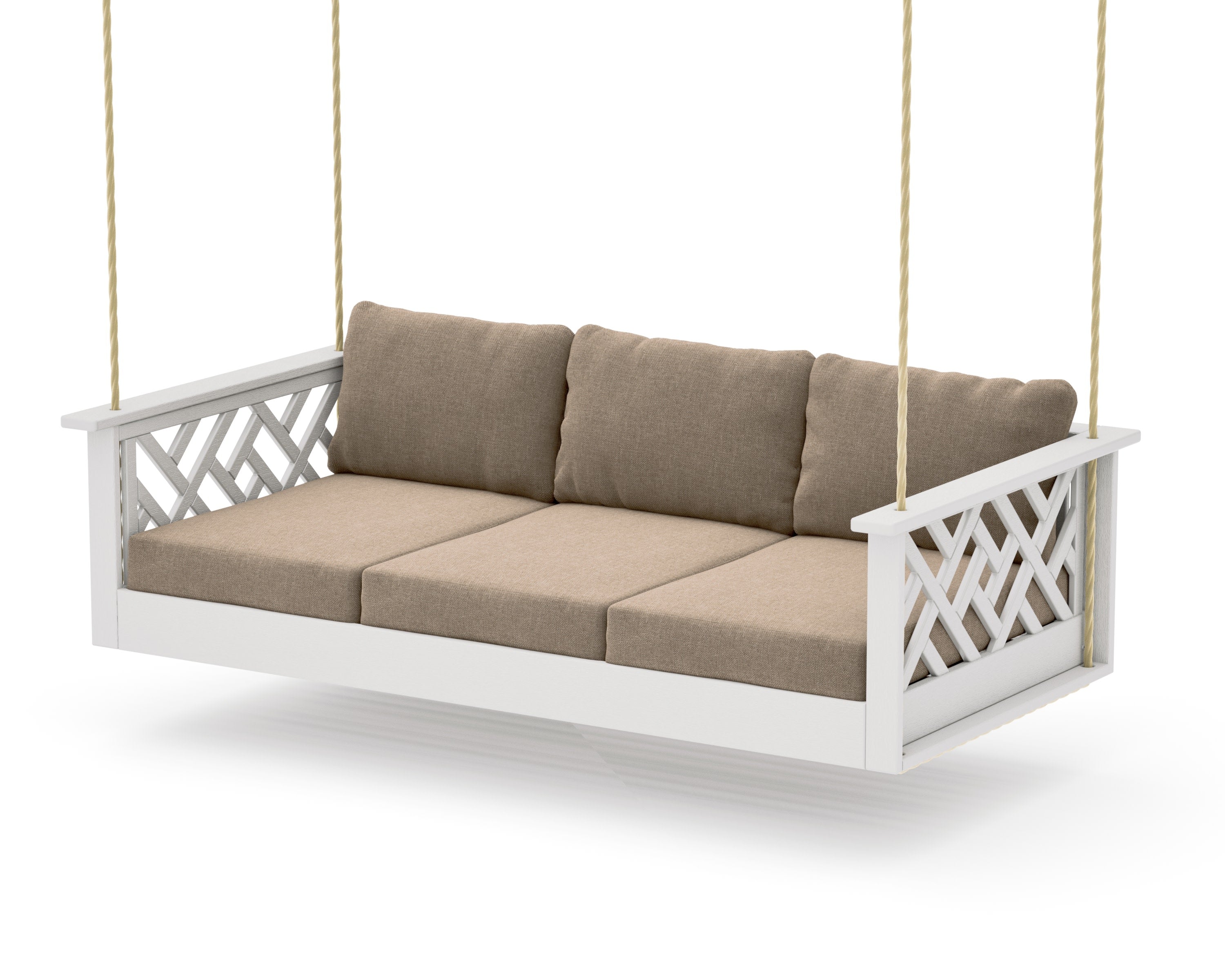Chippendale Daybed Swing in Vintage White / Spiced Burlap