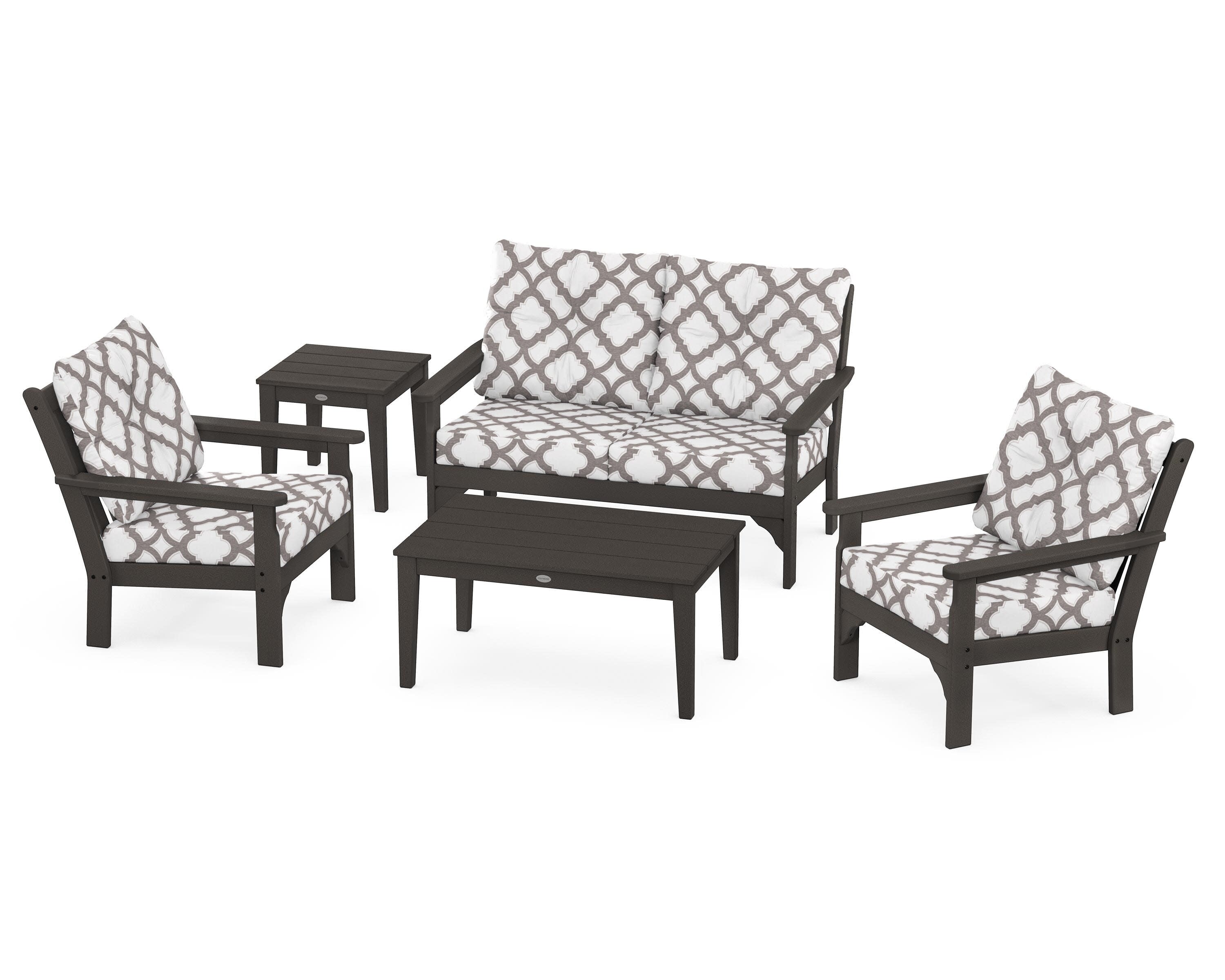 Vineyard 5-Piece Deep Seating Set in Vintage Coffee / Trellis Grey Mist