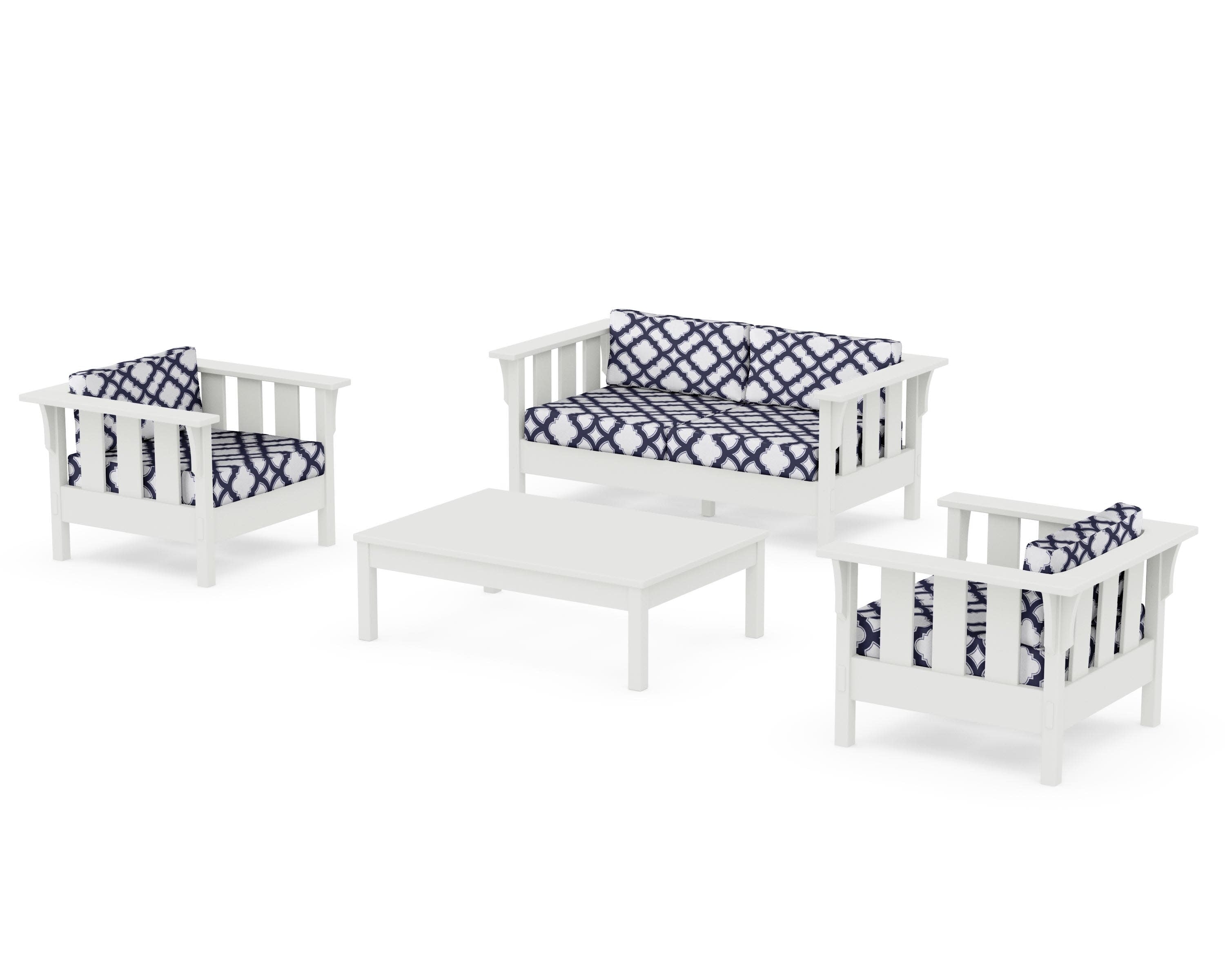 Acadia 4-Piece Deep Seating Set with Loveseat in Vintage White / Trellis Navy