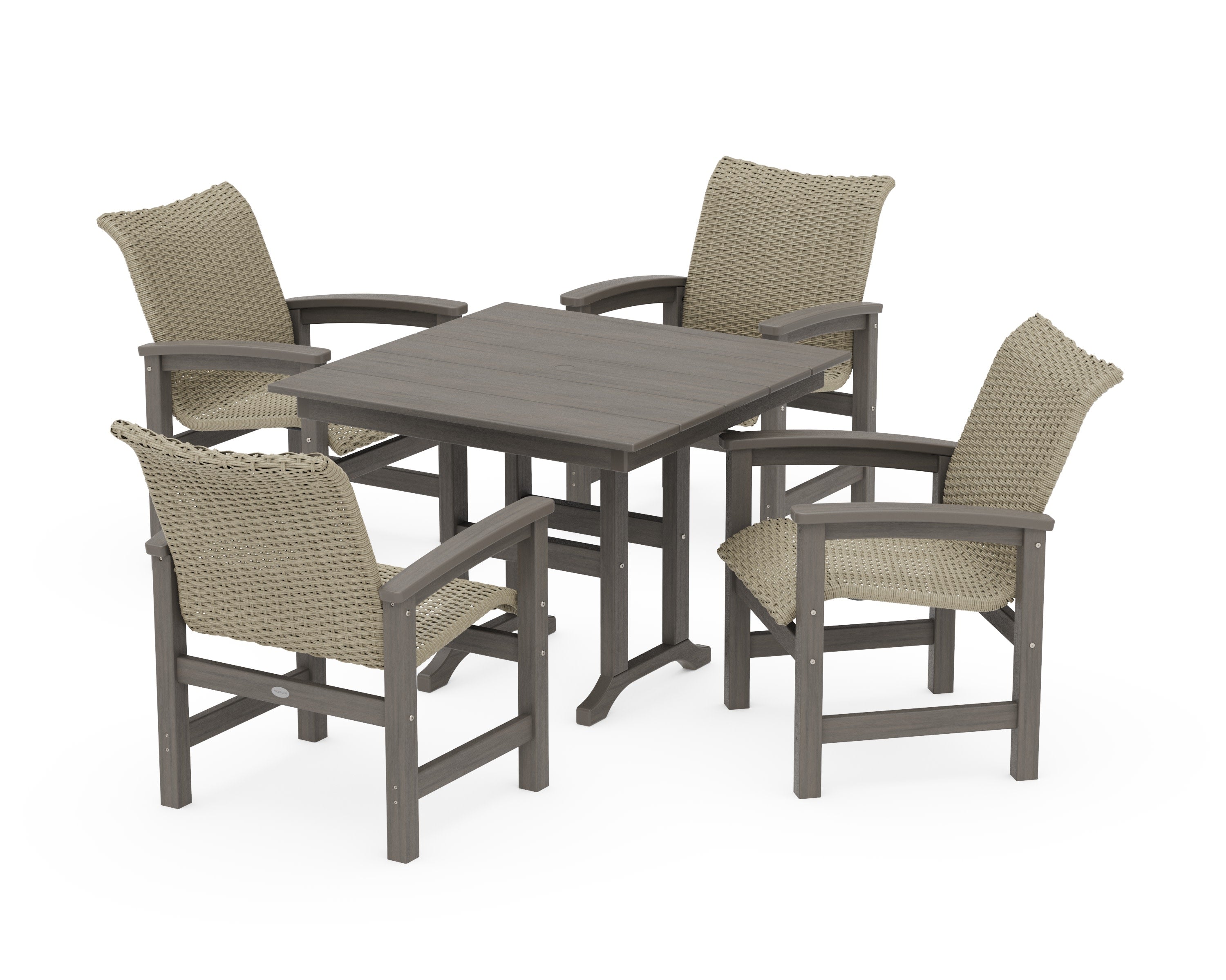 Coastal Woven 5-Piece Farmhouse Dining Set in Driftwood / Dune Grass