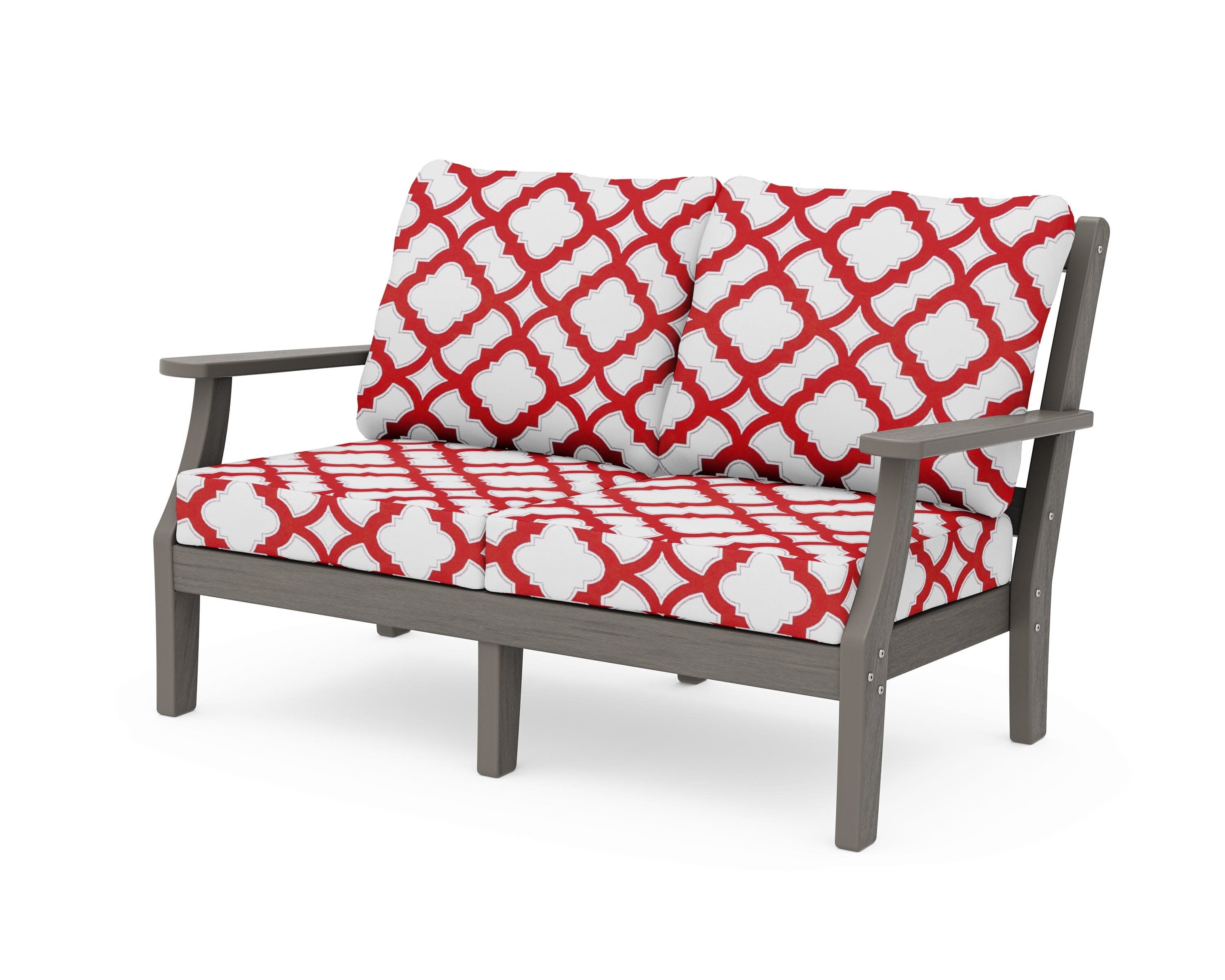 Chinoiserie Deep Seating Loveseat in Driftwood / Trellis Crimson
