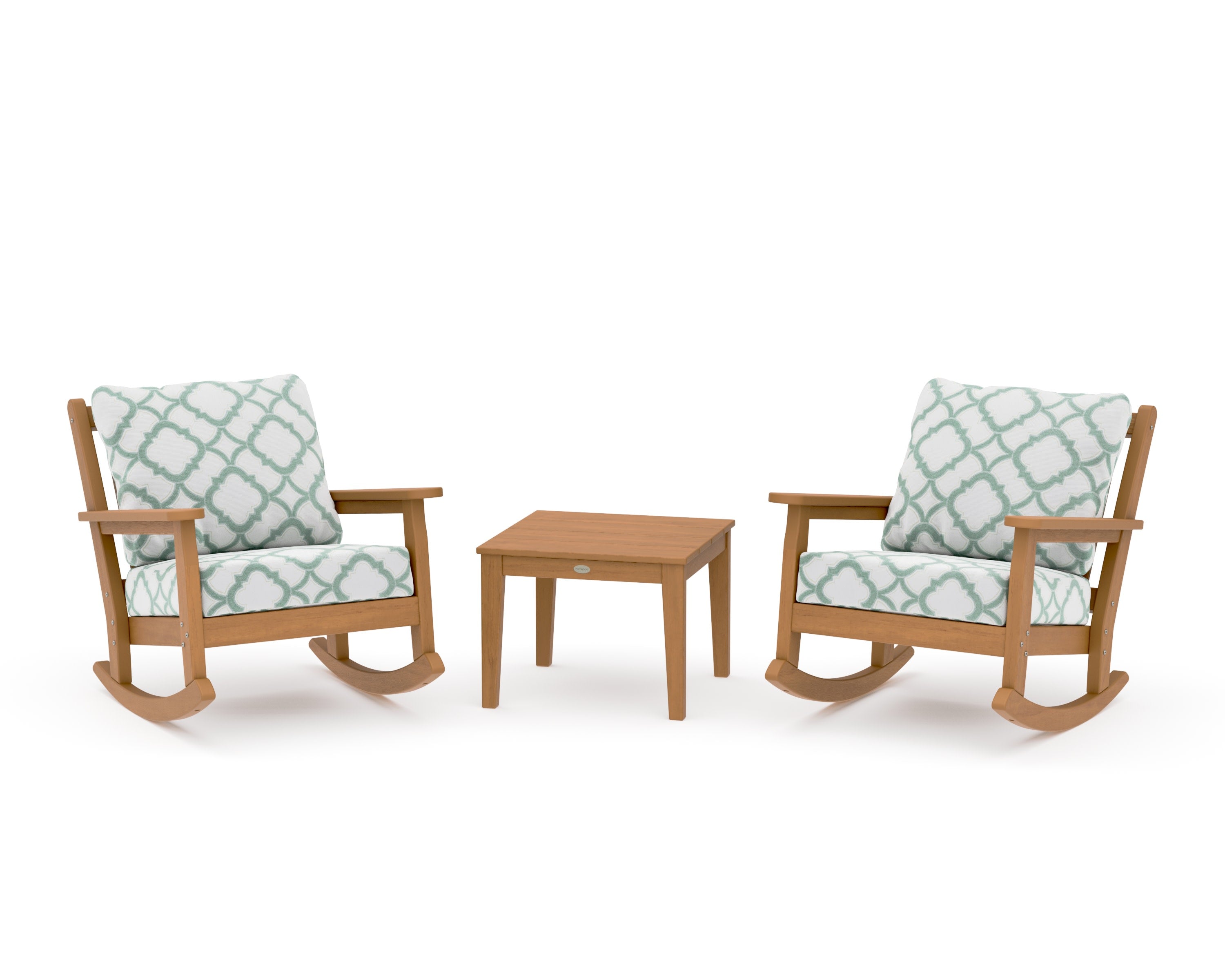 Chippendale 3-Piece Deep Seating Rocker Set in Natural / Trellis Glacier Spa