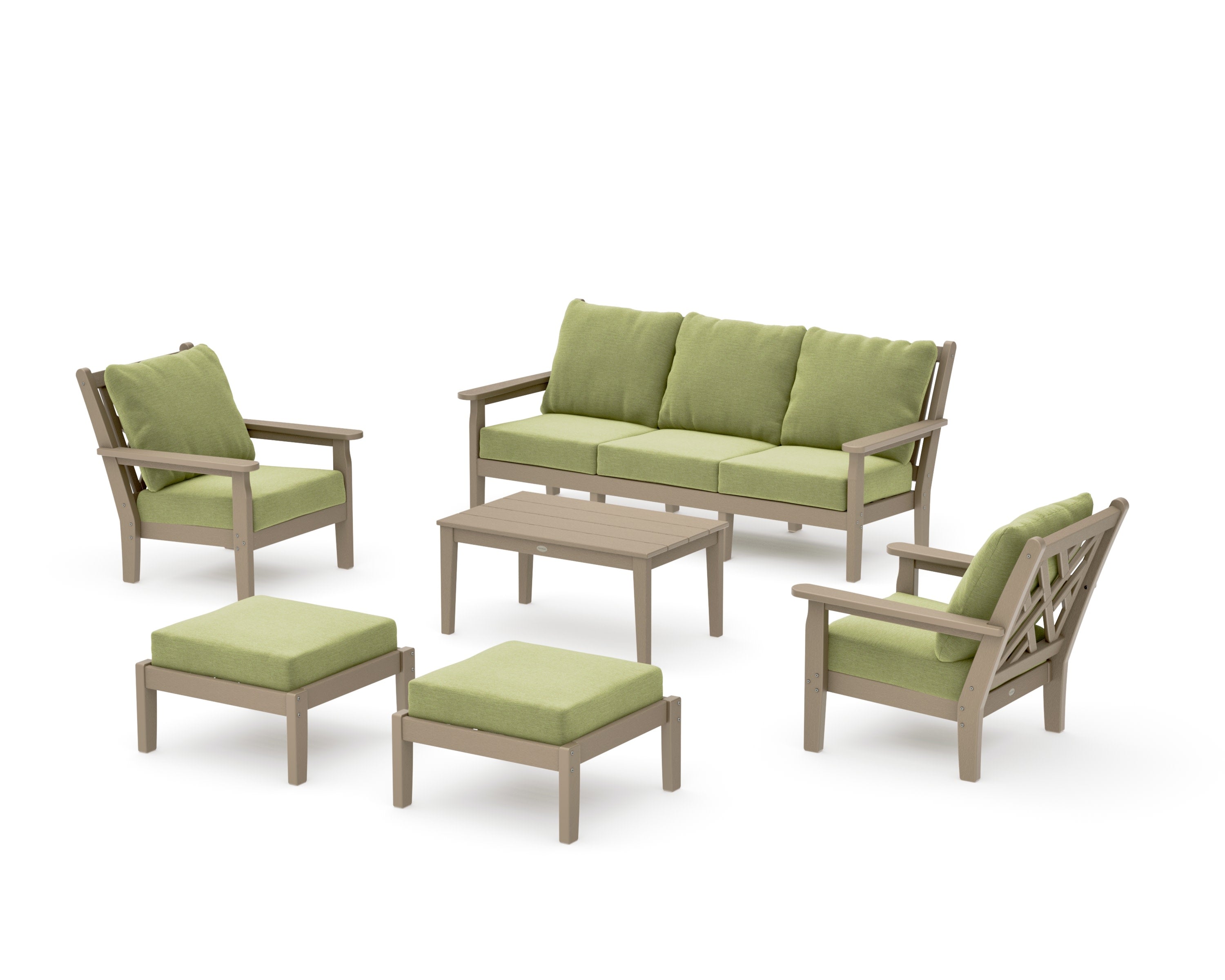 Chippendale 6-Piece Lounge Sofa Set in Vintage Sahara / Chartreuse Boucle