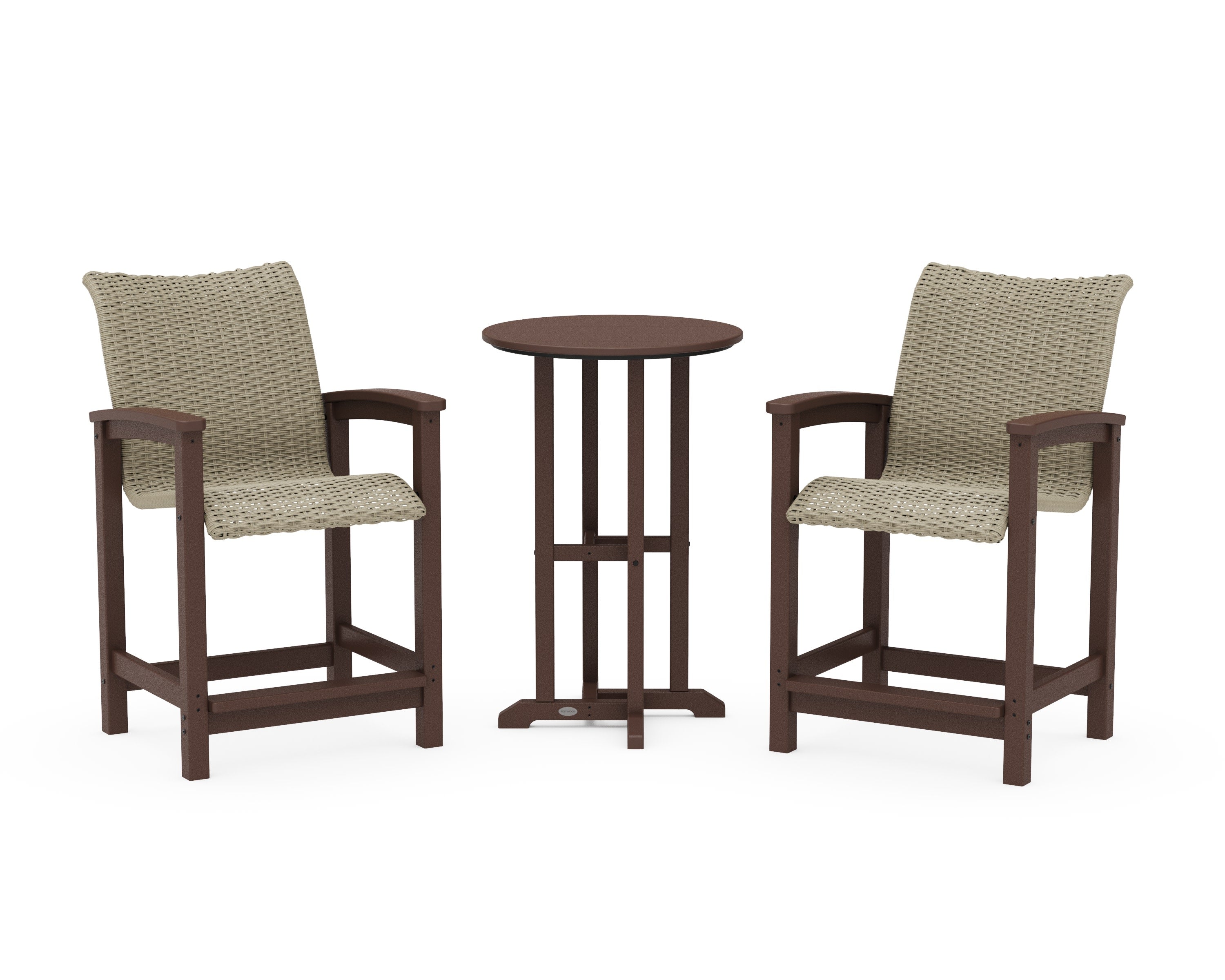 Coastal Woven 3-Piece Farmhouse Counter Set in Mahogany / Dune Grass