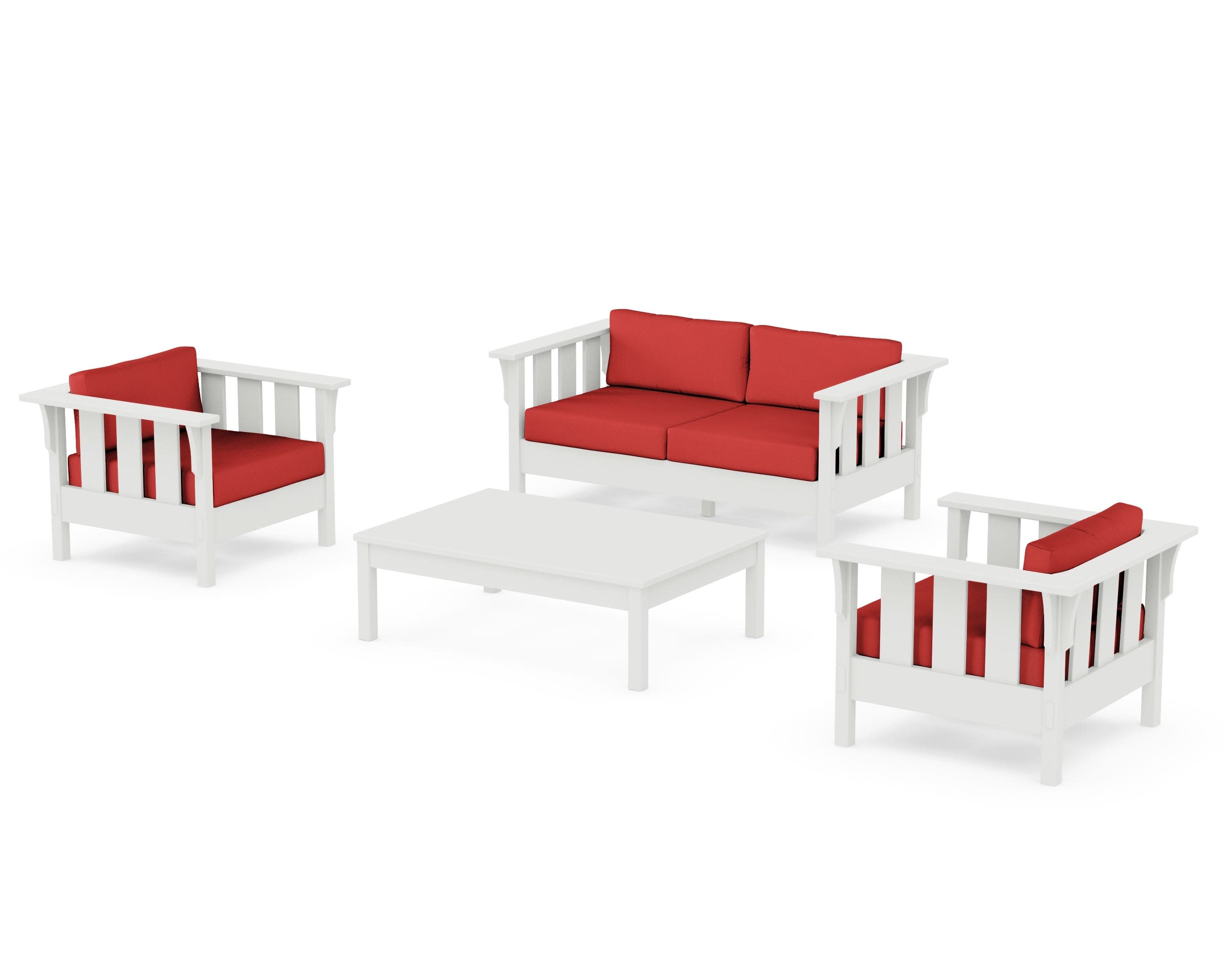 Acadia 4-Piece Deep Seating Set with Loveseat in Vintage White / Crimson Linen